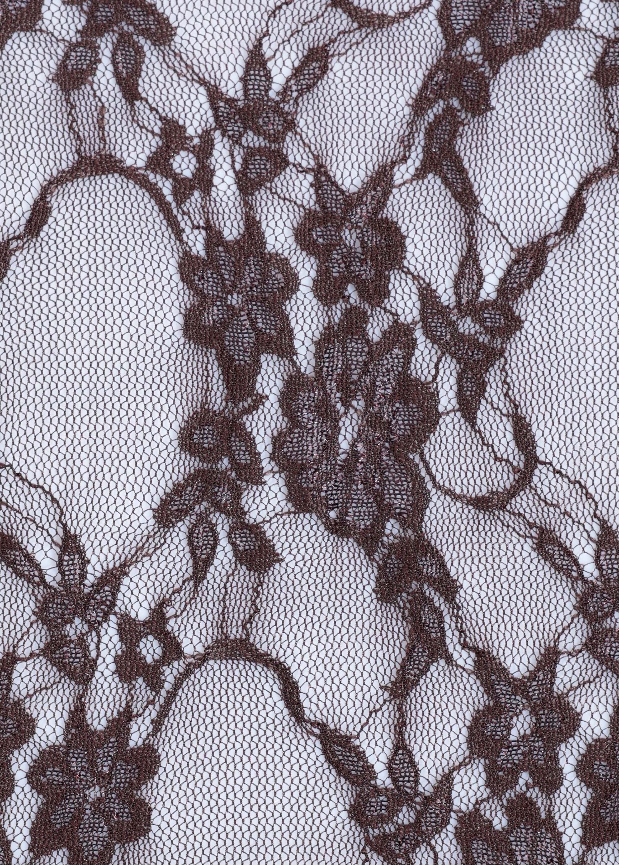 Coupon tissu broderie fleurs et tulle 5C MARRON COT143091 DE2