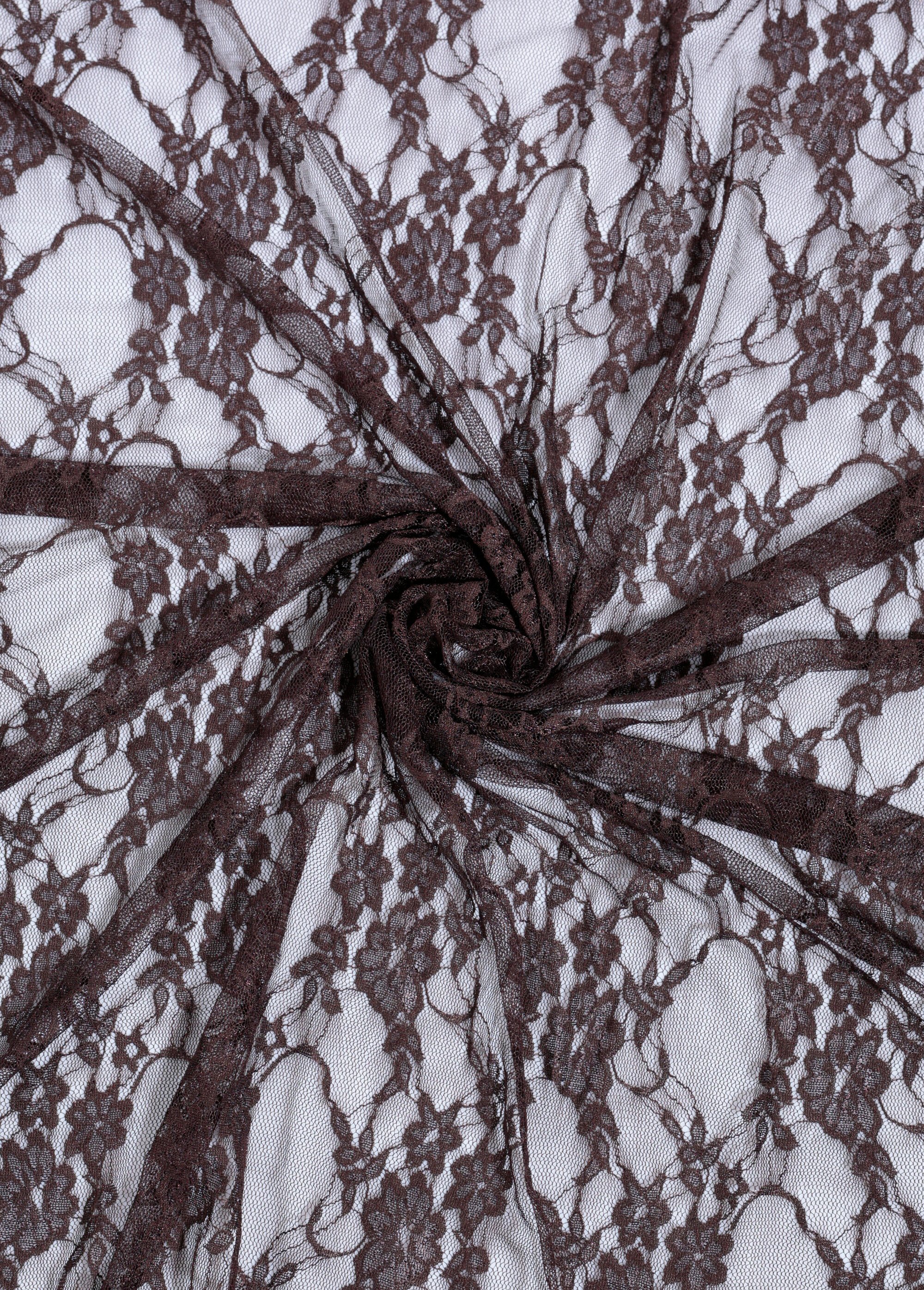 Coupon tissu broderie fleurs et tulle 5C MARRON COT143091 FA1