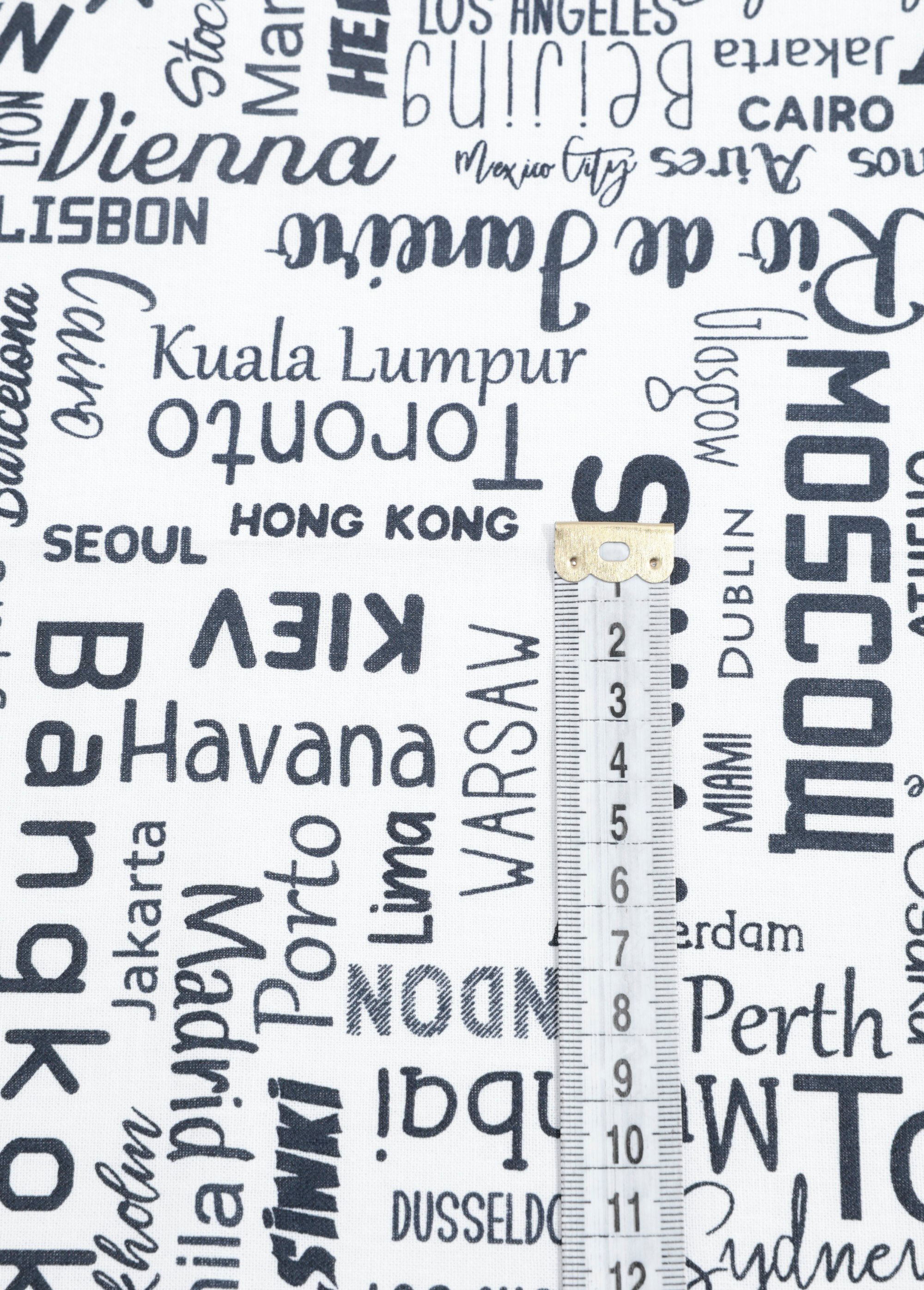 Coupon tissu déco inscriptions Villes 1N NOIR COT131844 DE1