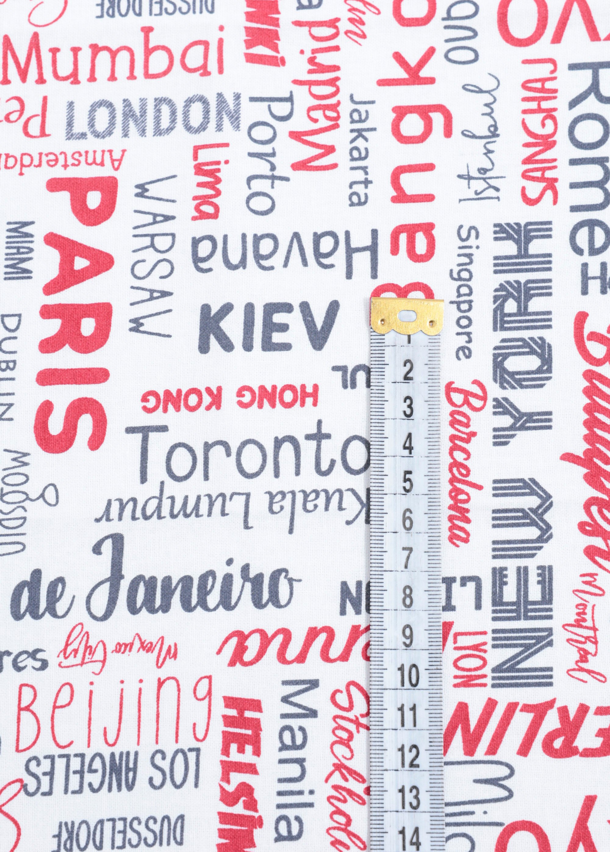 Coupon tissu déco inscriptions Villes 1N ROUGE COT131844 DE1