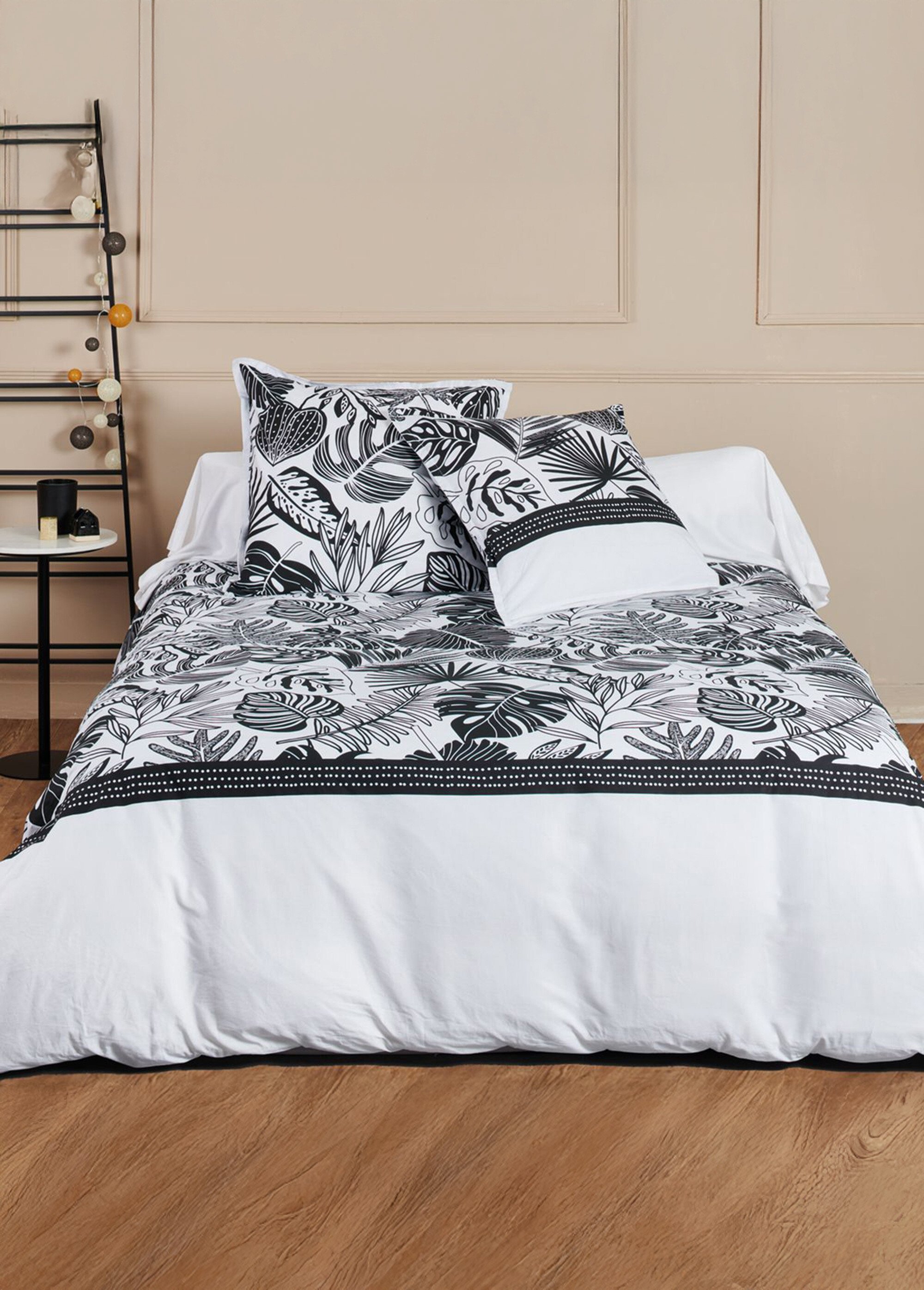 Housse de couette coton motif botanique Noir MONSTERA-P-HC FA1