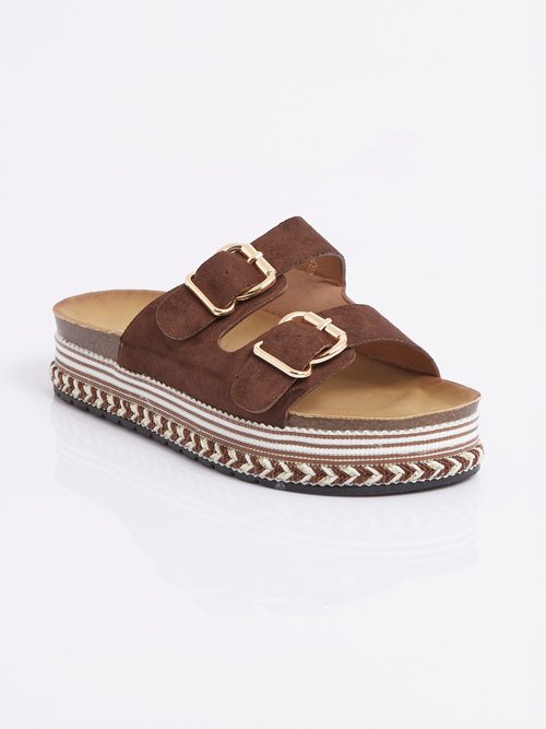 Mules à boucles, semelle plateforme Femme Marron ERY903-629 FA1