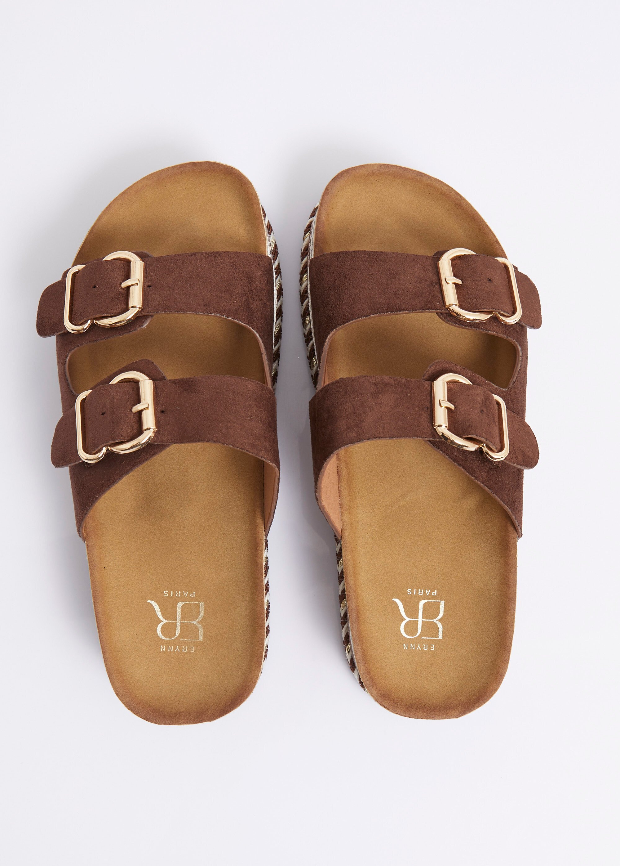 Mules à boucles, semelle plateforme Femme Marron ERY903-629 OV1