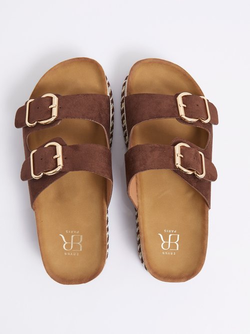 Mules à boucles, semelle plateforme Femme Marron ERY903-629 OV1