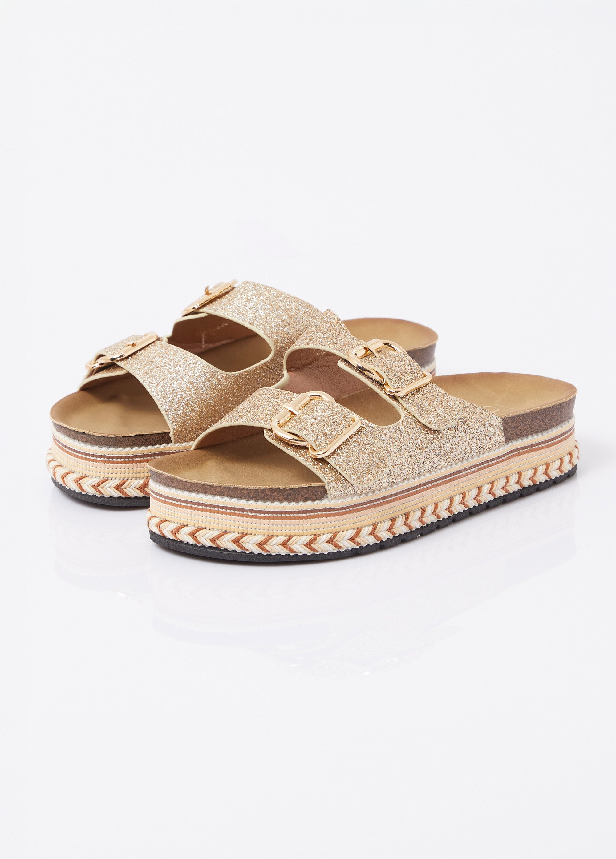 Mules à boucles, semelle plateforme Femme Doré ERY903-629 DE1