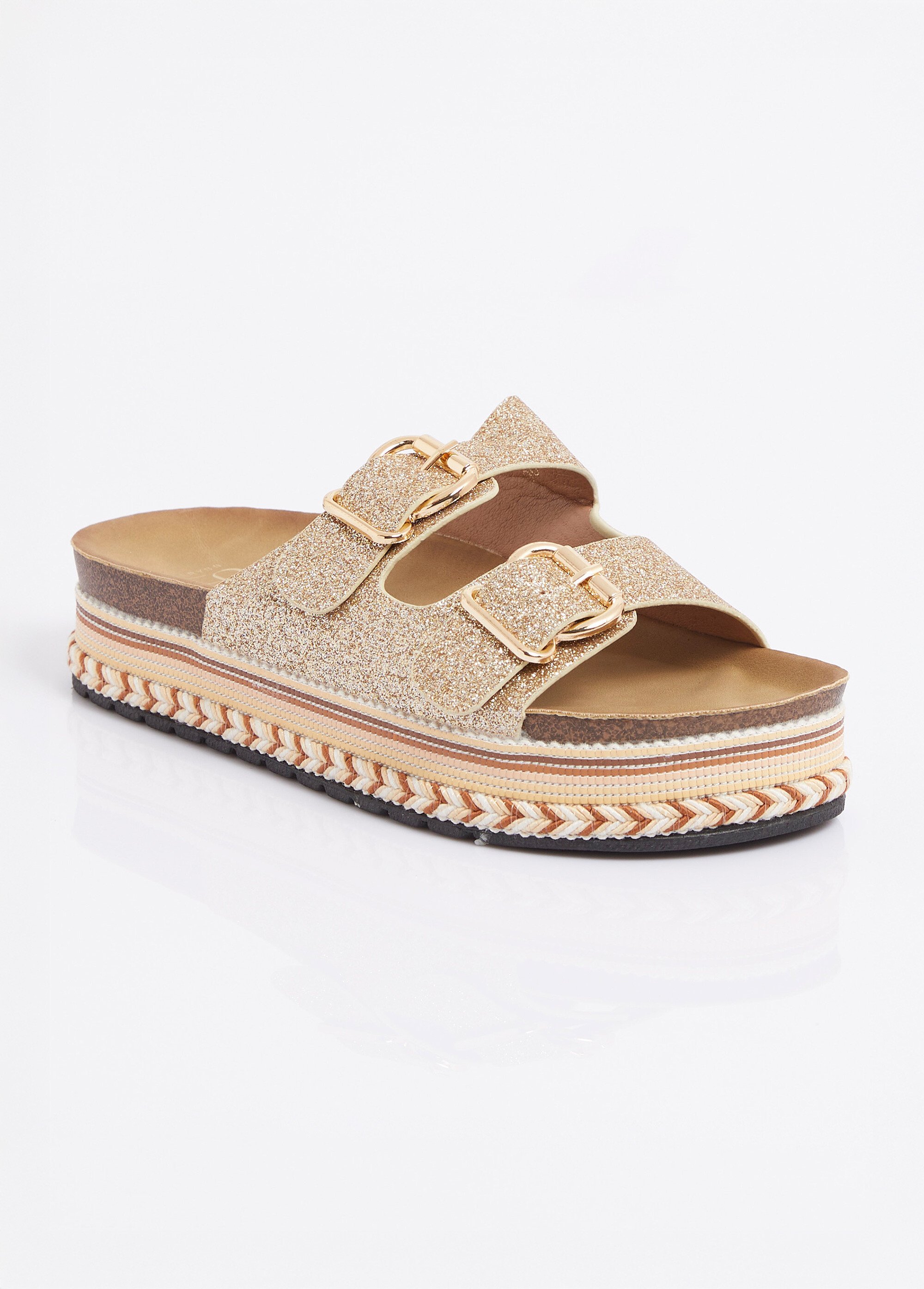 Mules à boucles, semelle plateforme Femme Doré ERY903-629 FA1