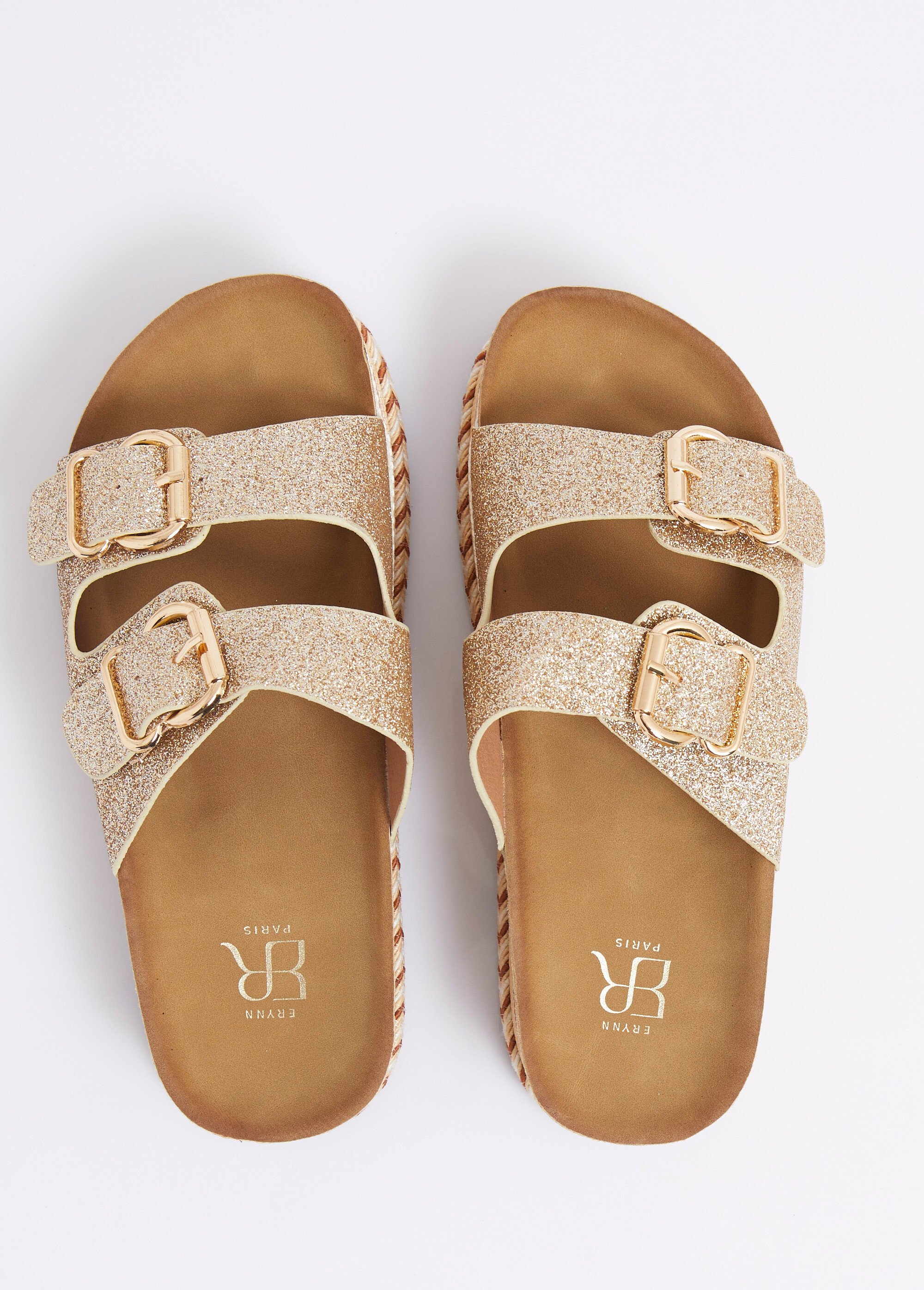 Mules à boucles, semelle plateforme Femme Doré ERY903-629 OV1