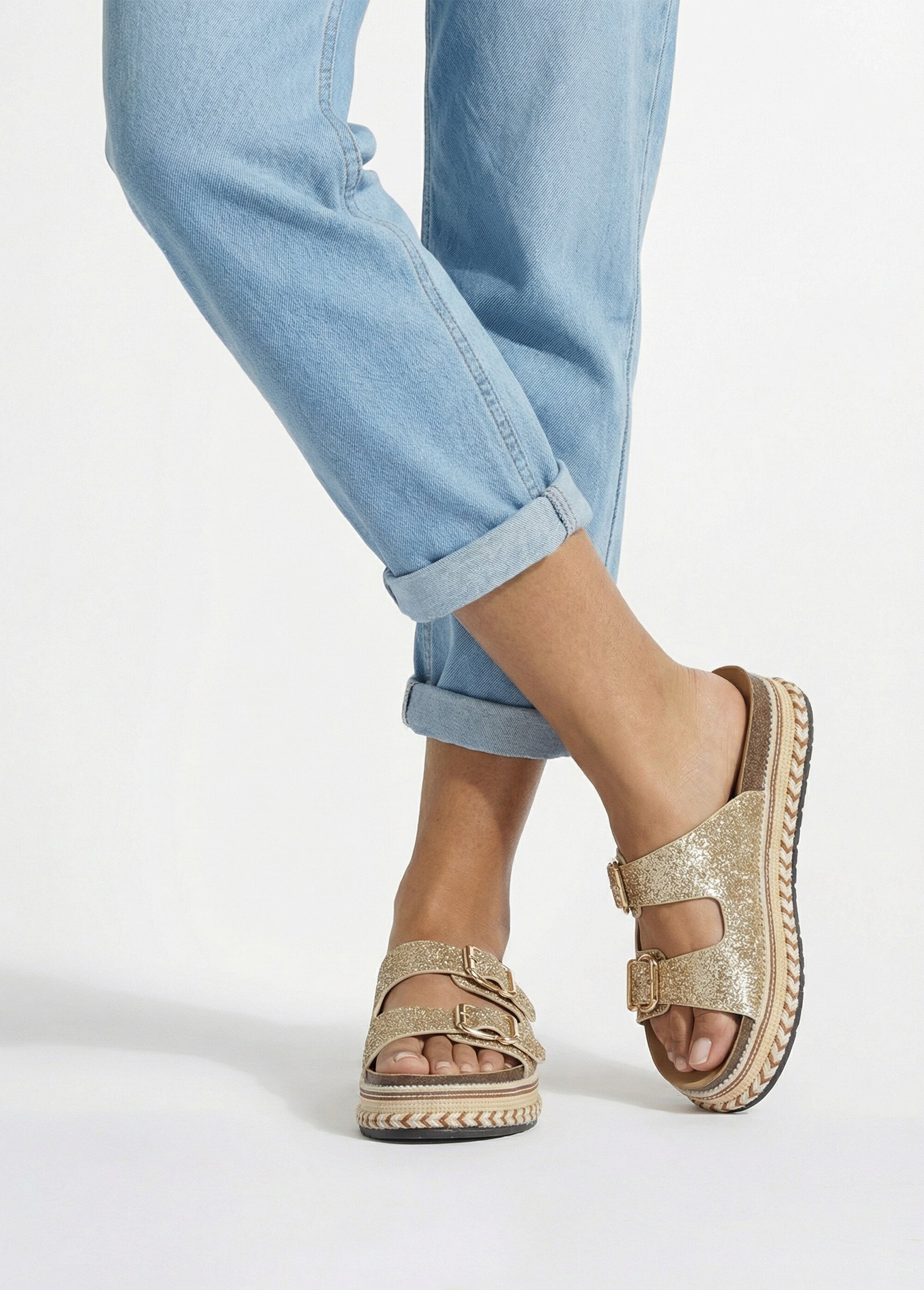 Mules à boucles, semelle plateforme Femme Doré ERY903-629 SI1