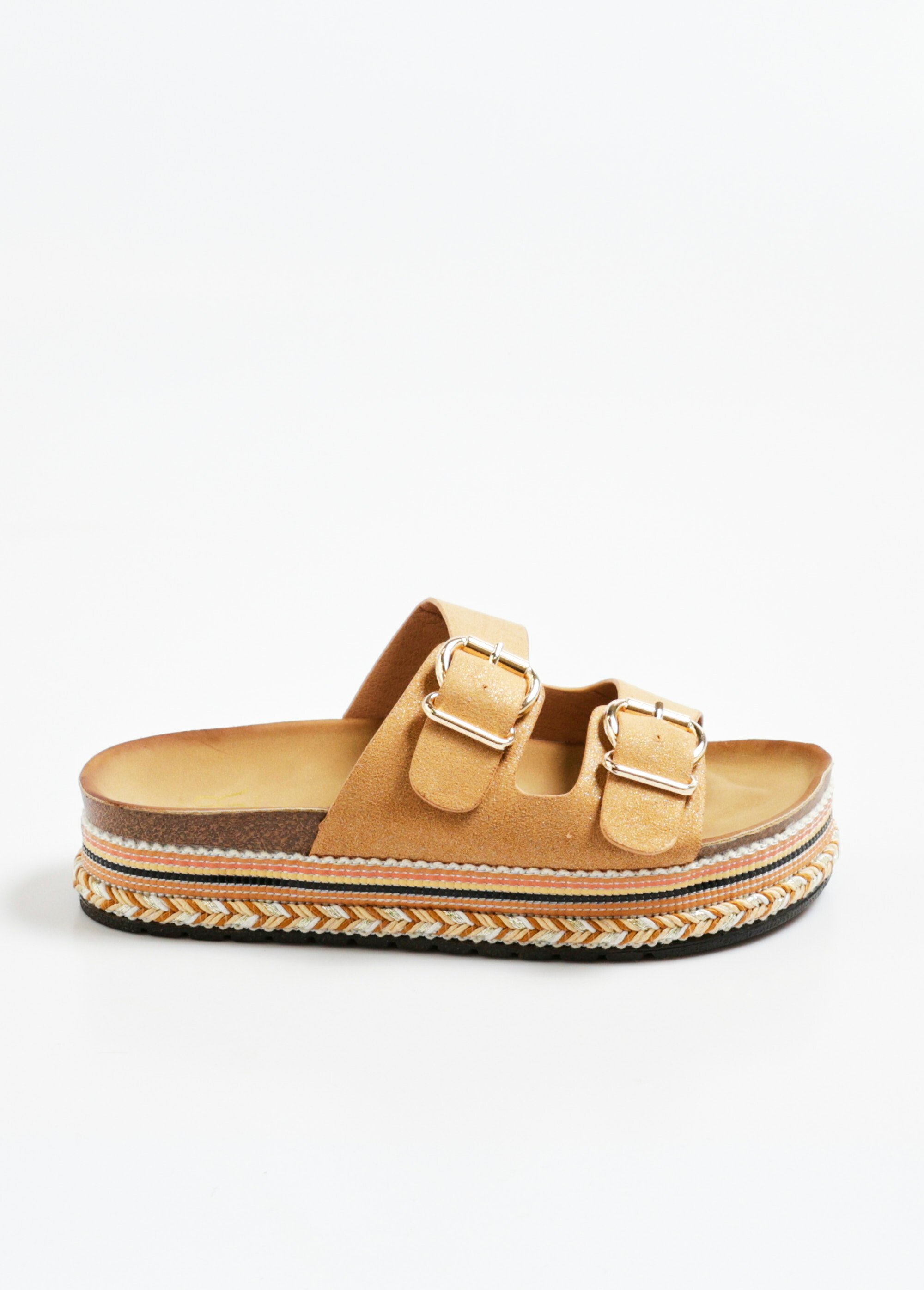 Mules à boucles, semelle plateforme Femme Marron ERY903-629 DR1