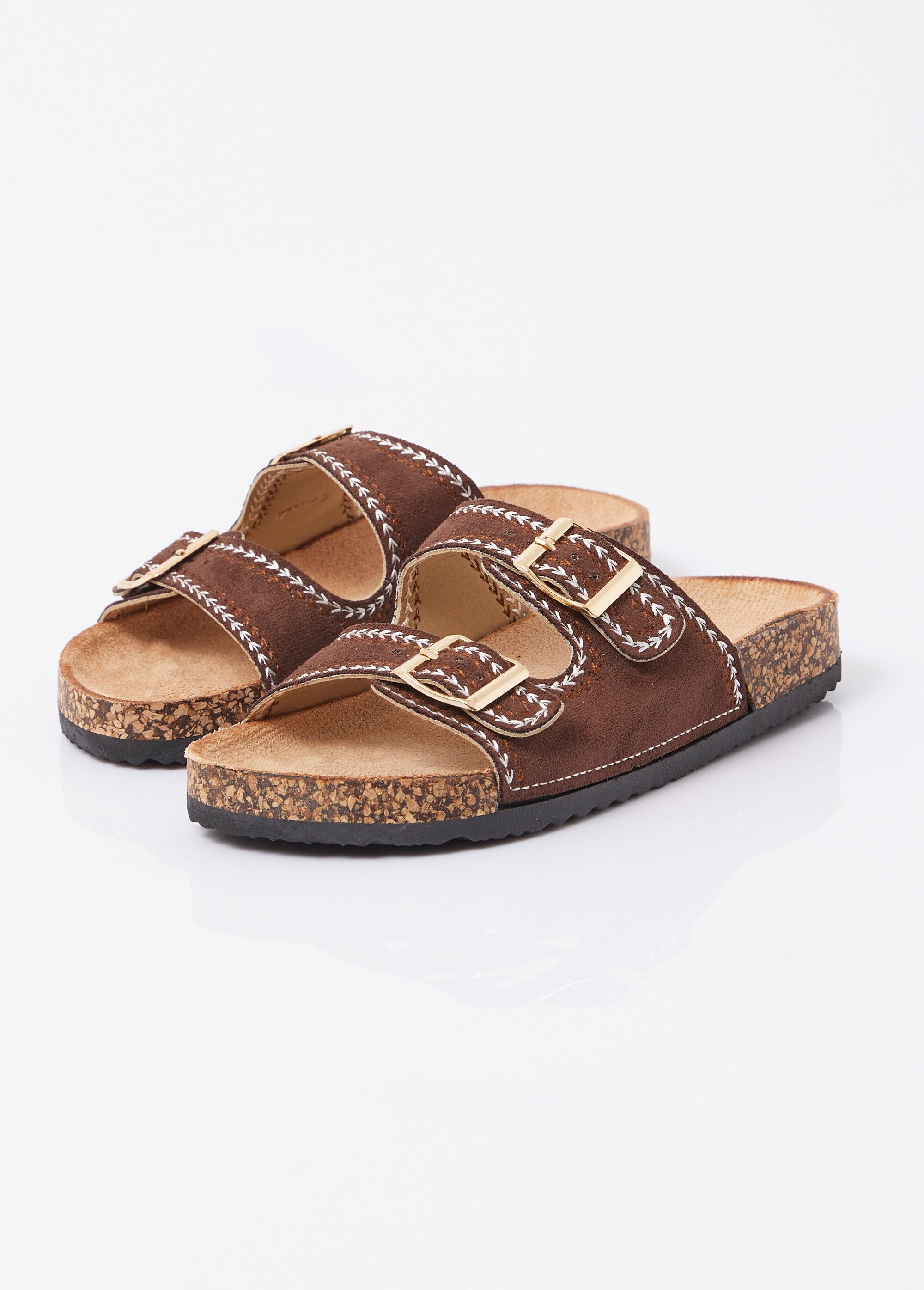 Mules folk à boucles, semelle type liège