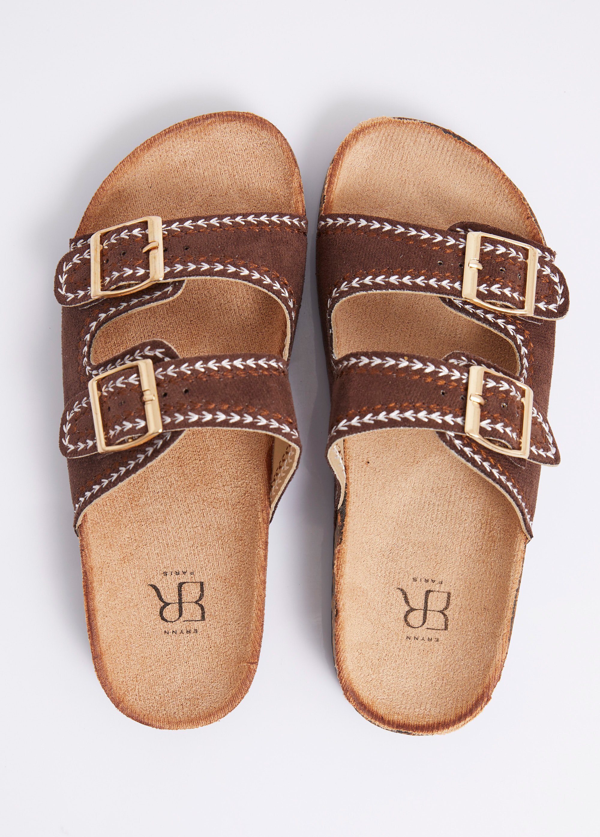 Mules folk à boucles, semelle type liège Femme Marron ERYLS-615 OV1