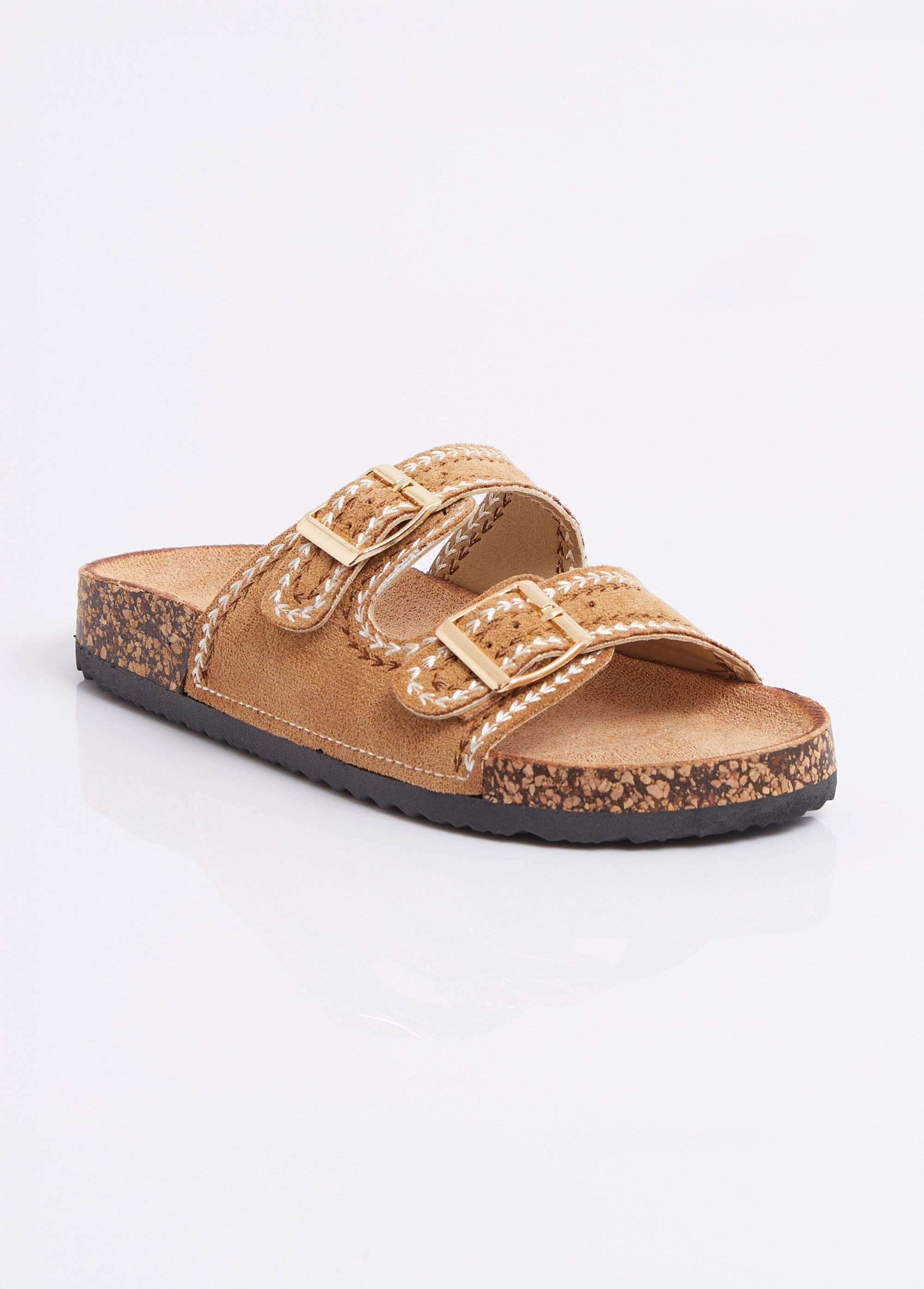 Mules folk à boucles, semelle type liège