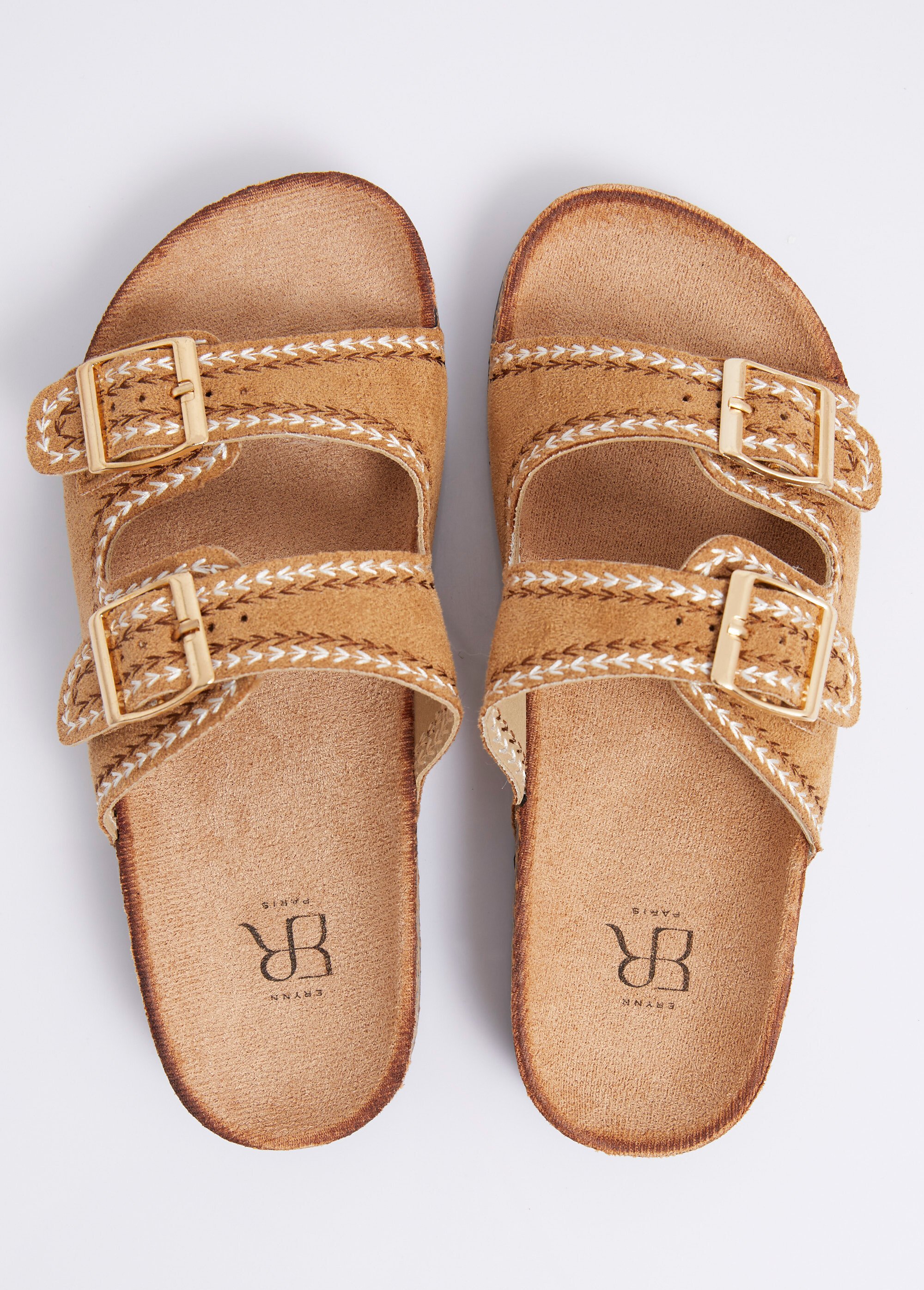 Mules folk à boucles, semelle type liège Femme Marron ERYLS-615 OV1