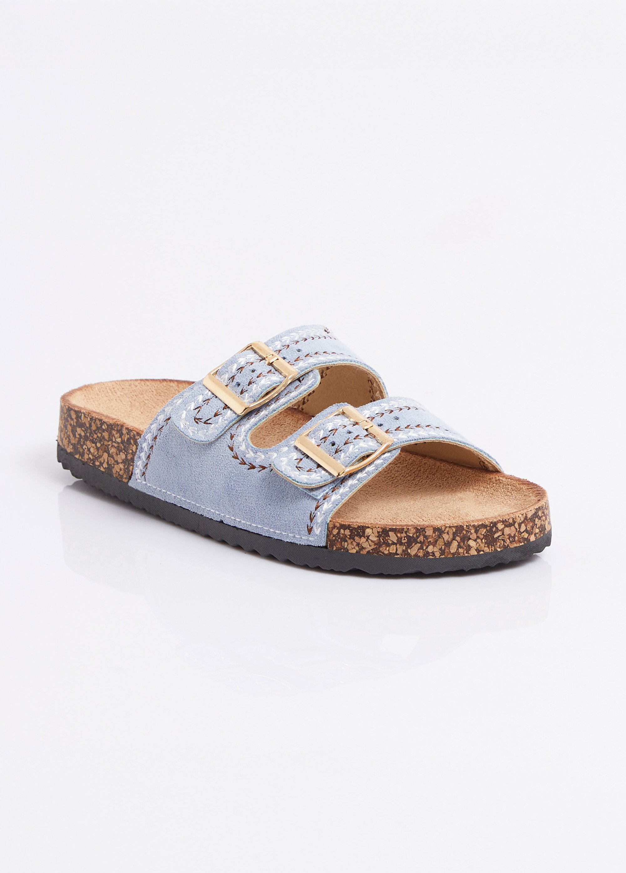 Mules folk à boucles, semelle type liège Femme Bleu ERYLS-615 FA1