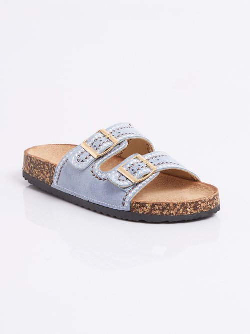 Mules folk à boucles, semelle type liège Femme Bleu ERYLS-615 FA1