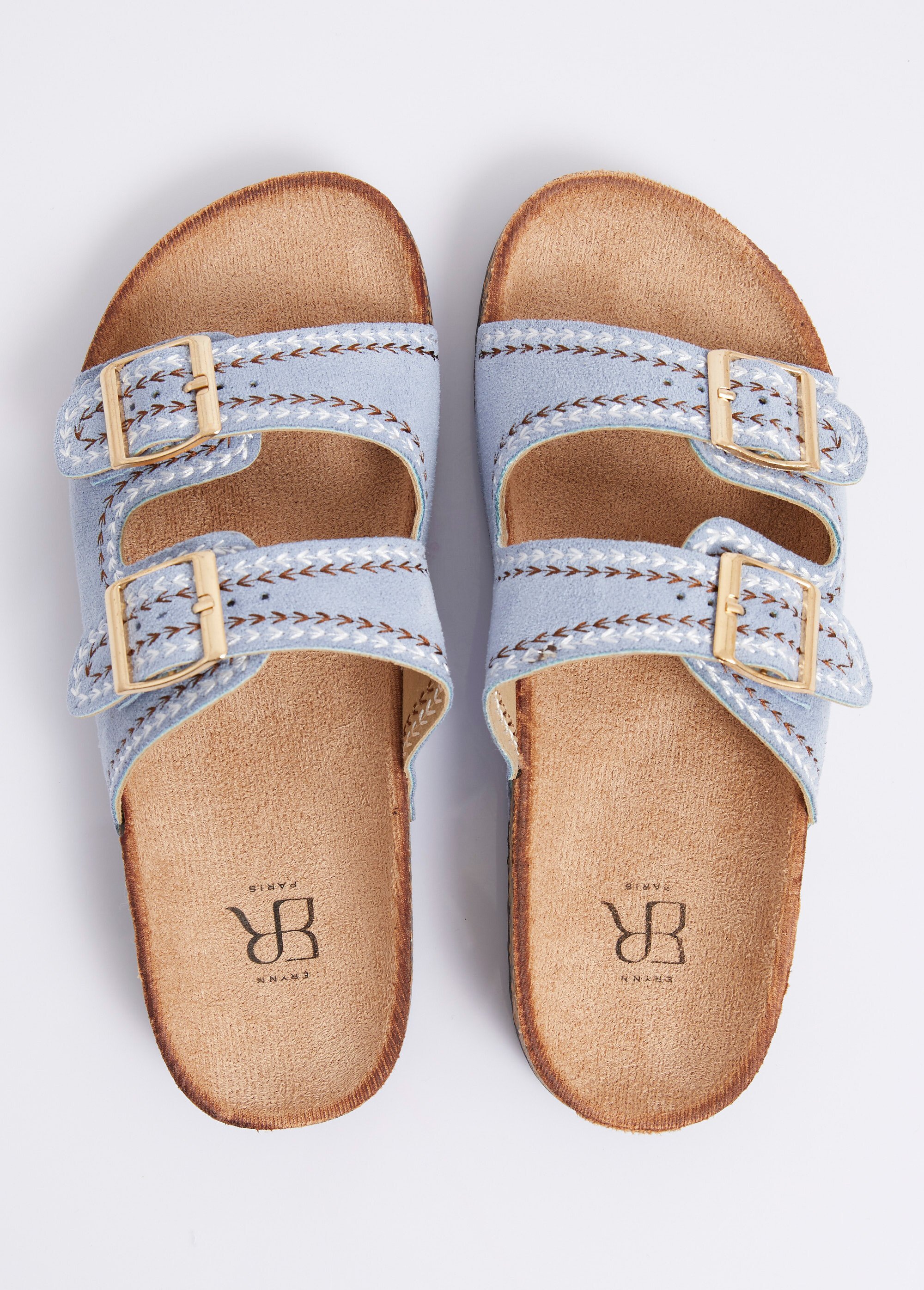 Mules folk à boucles, semelle type liège Femme Bleu ERYLS-615 OV1