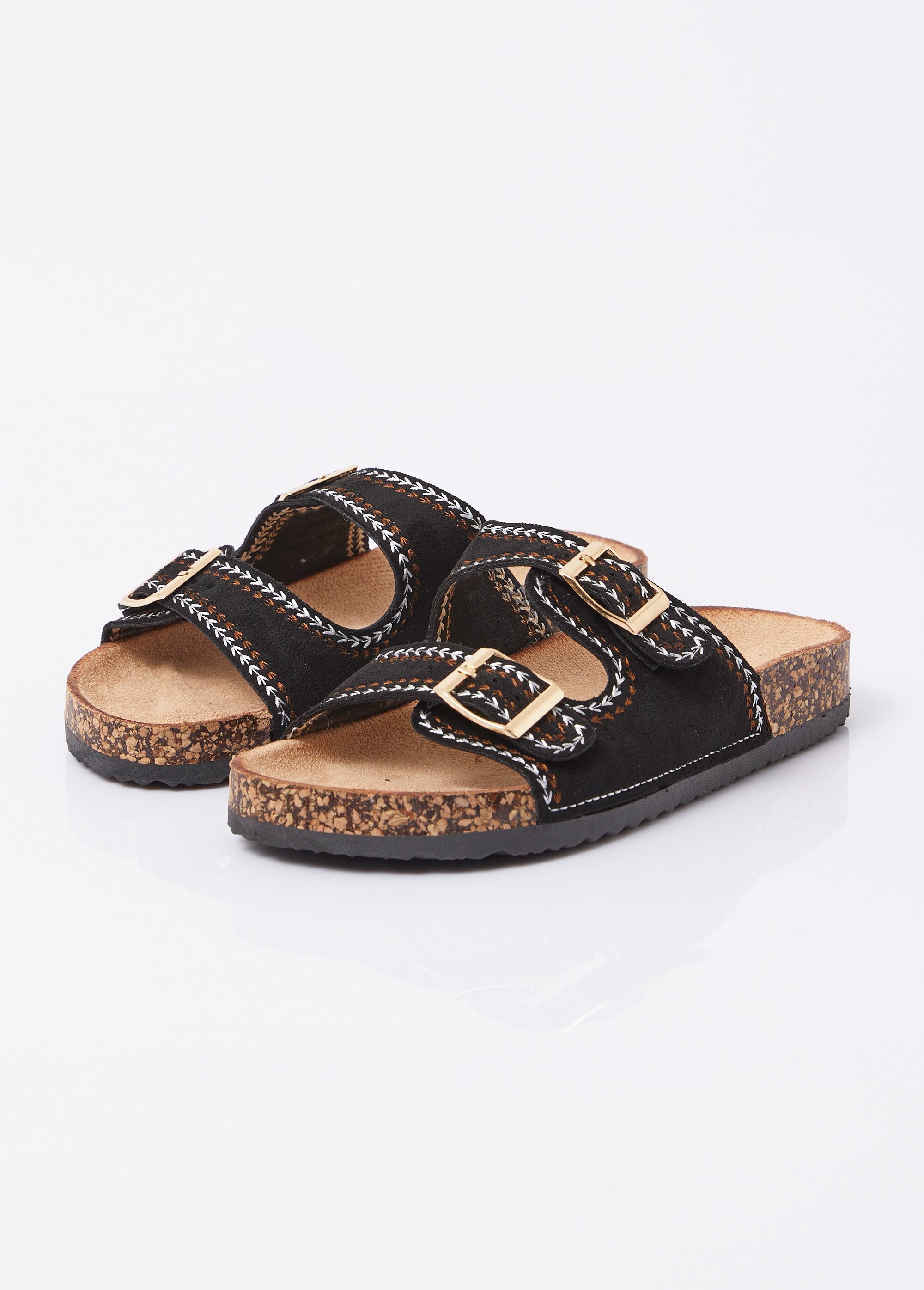 Mules folk à boucles, semelle type liège Femme Noir ERYLS-615 DE1