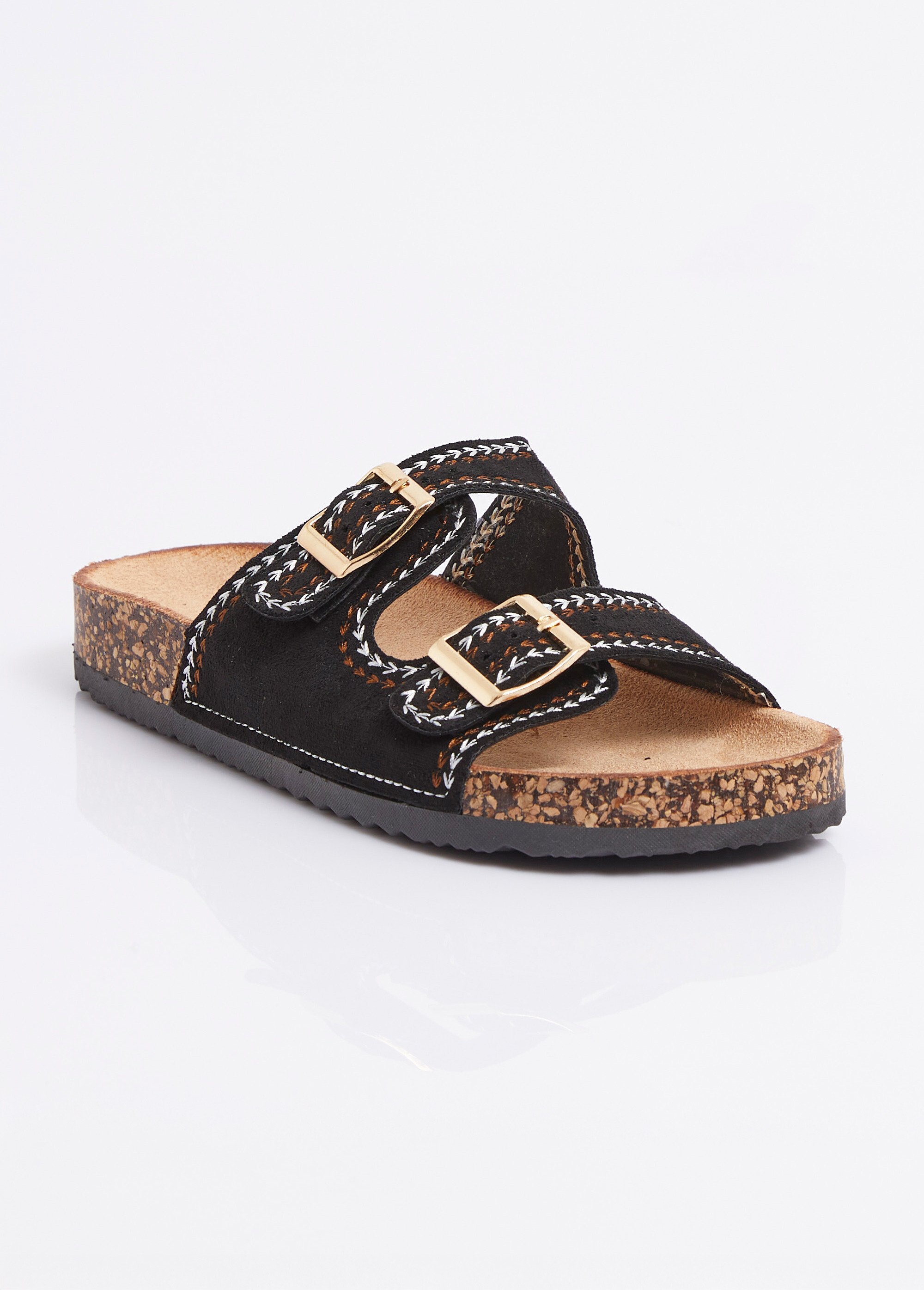 Mules folk à boucles, semelle type liège Femme Noir ERYLS-615 FA1