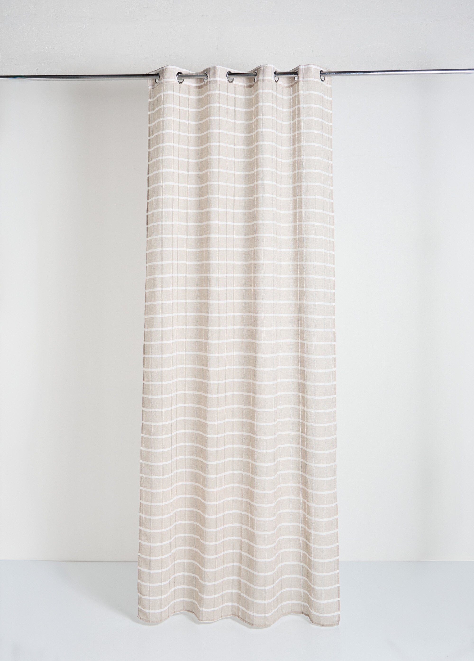 Rideau 1 panneau œillets carreaux jour Beige COT20068 FA1