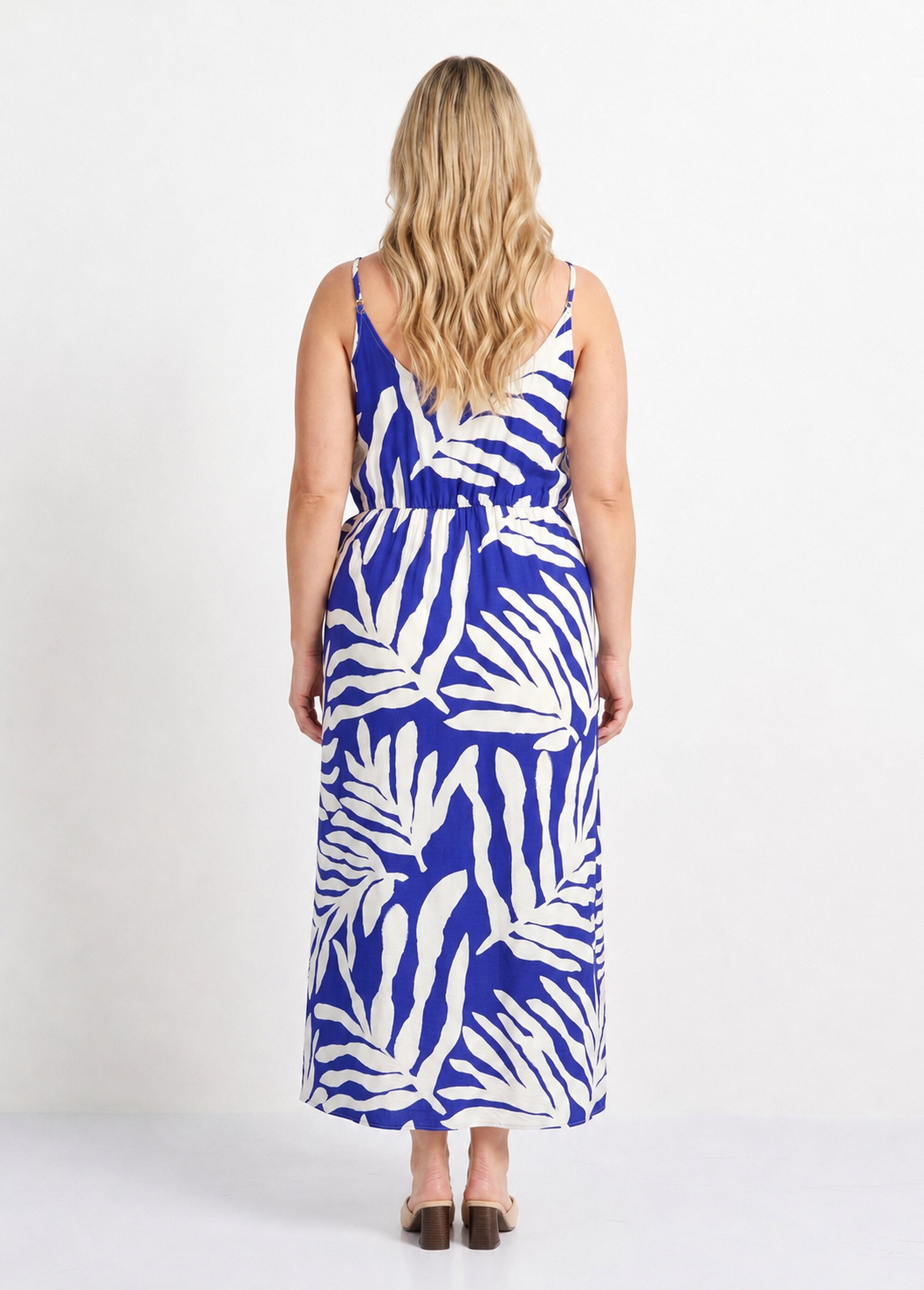 Robe à fines bretelles, motif feuillage Femme Bleu MA-760-1553 DO1