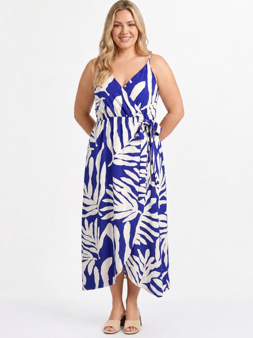 Robe à fines bretelles, motif feuillage Femme Bleu MA-760-1553 FA1