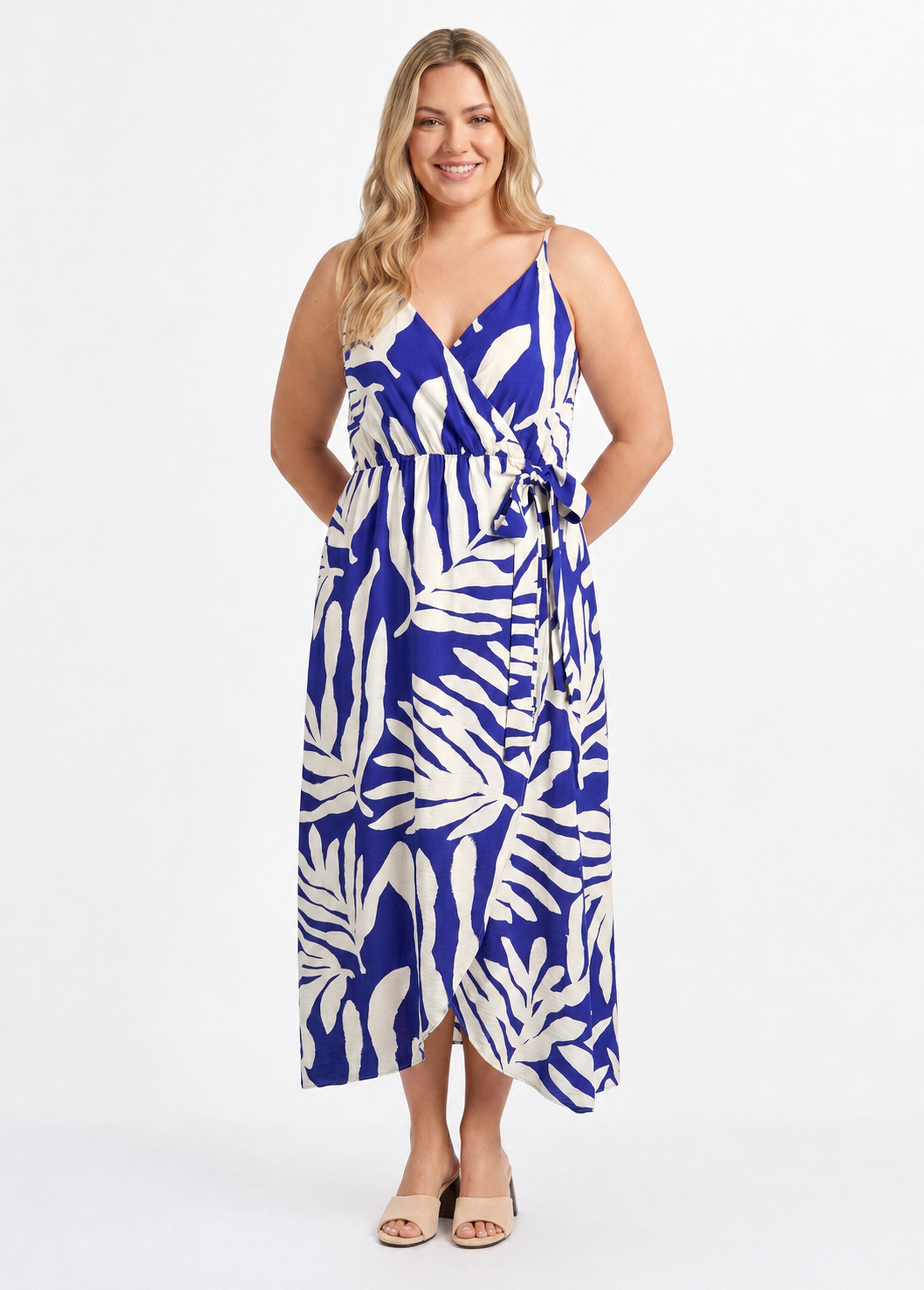 Robe à fines bretelles, motif feuillage Femme Bleu MA-760-1553 FA1
