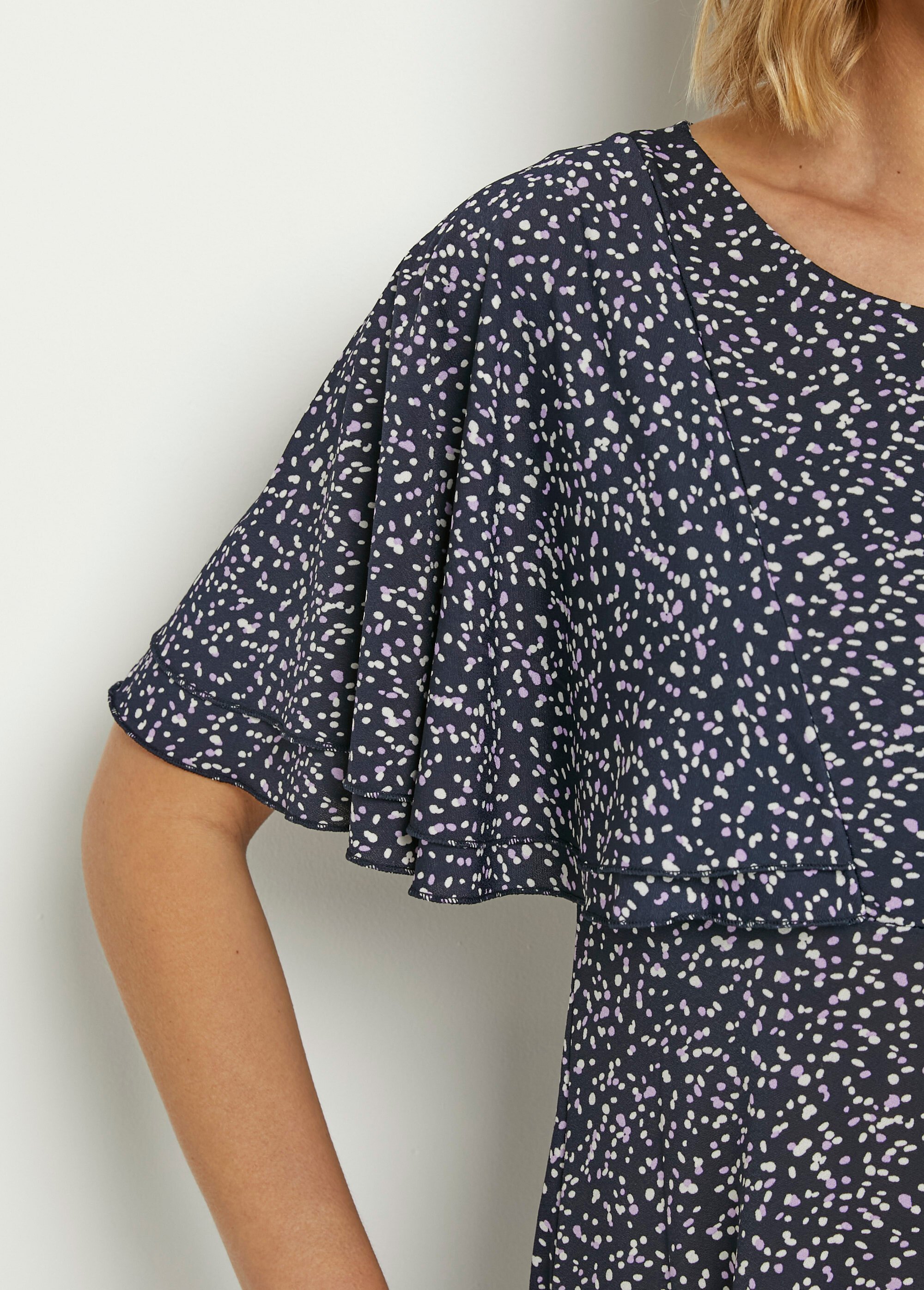 Robe à pois manches papillon col rond Femme Bleu ZA-EGLANPOIS DE2