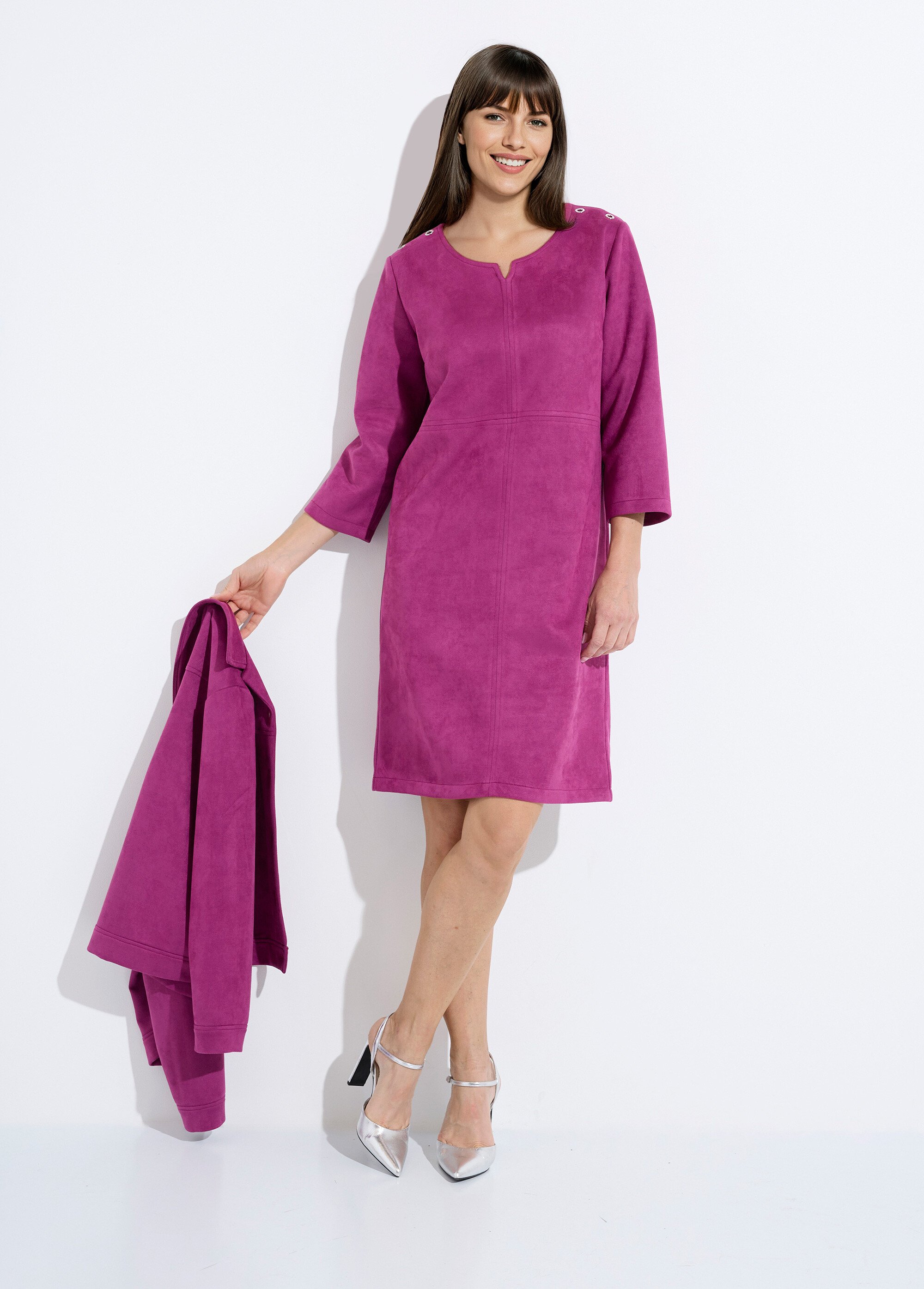 Robe ample courte en tissu suédé uni Femme Violet HUNGARY MV1