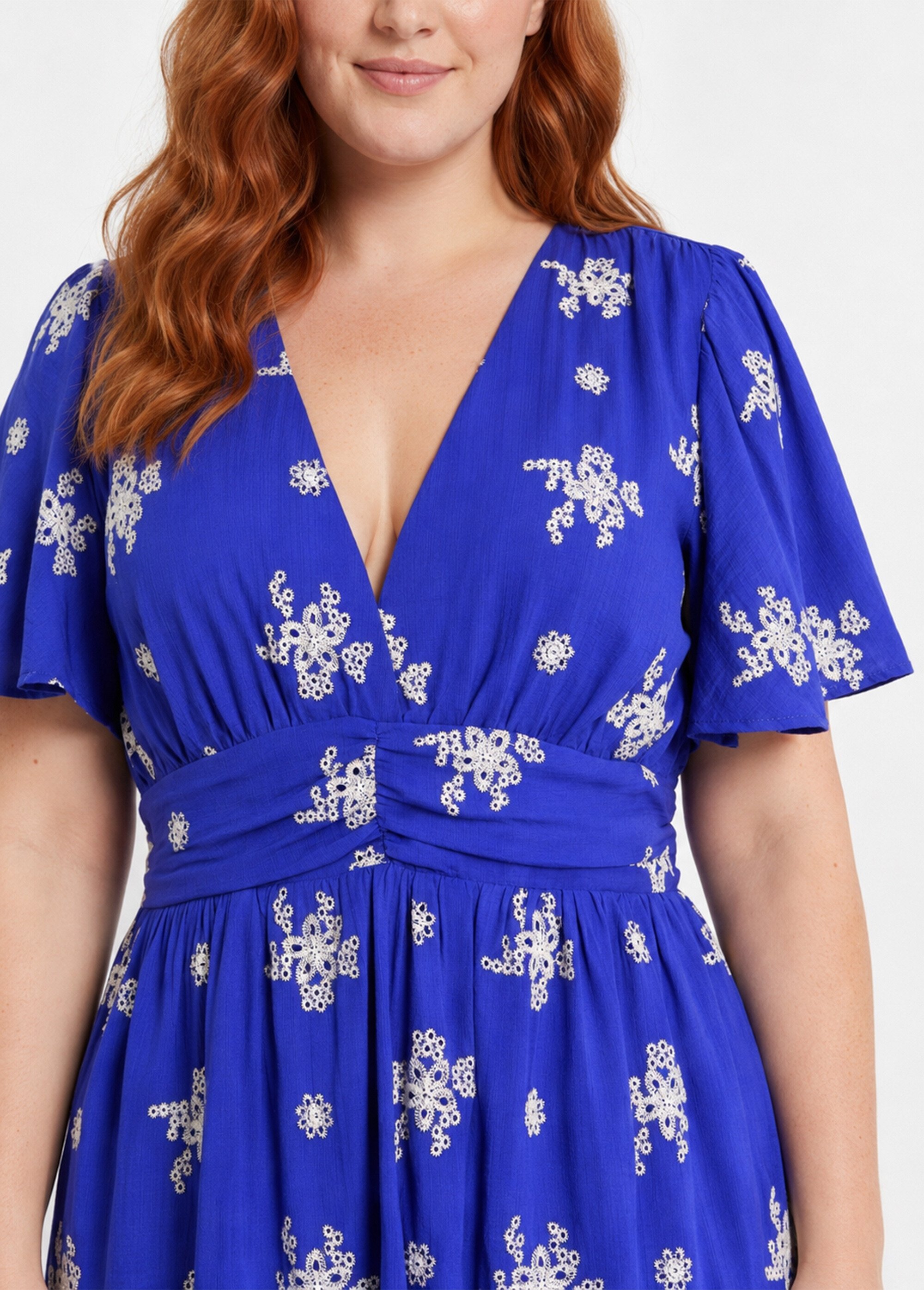 Robe broderies ajourées contrastantes Femme Grande Taille Bleu MA-1163-2336 DE1