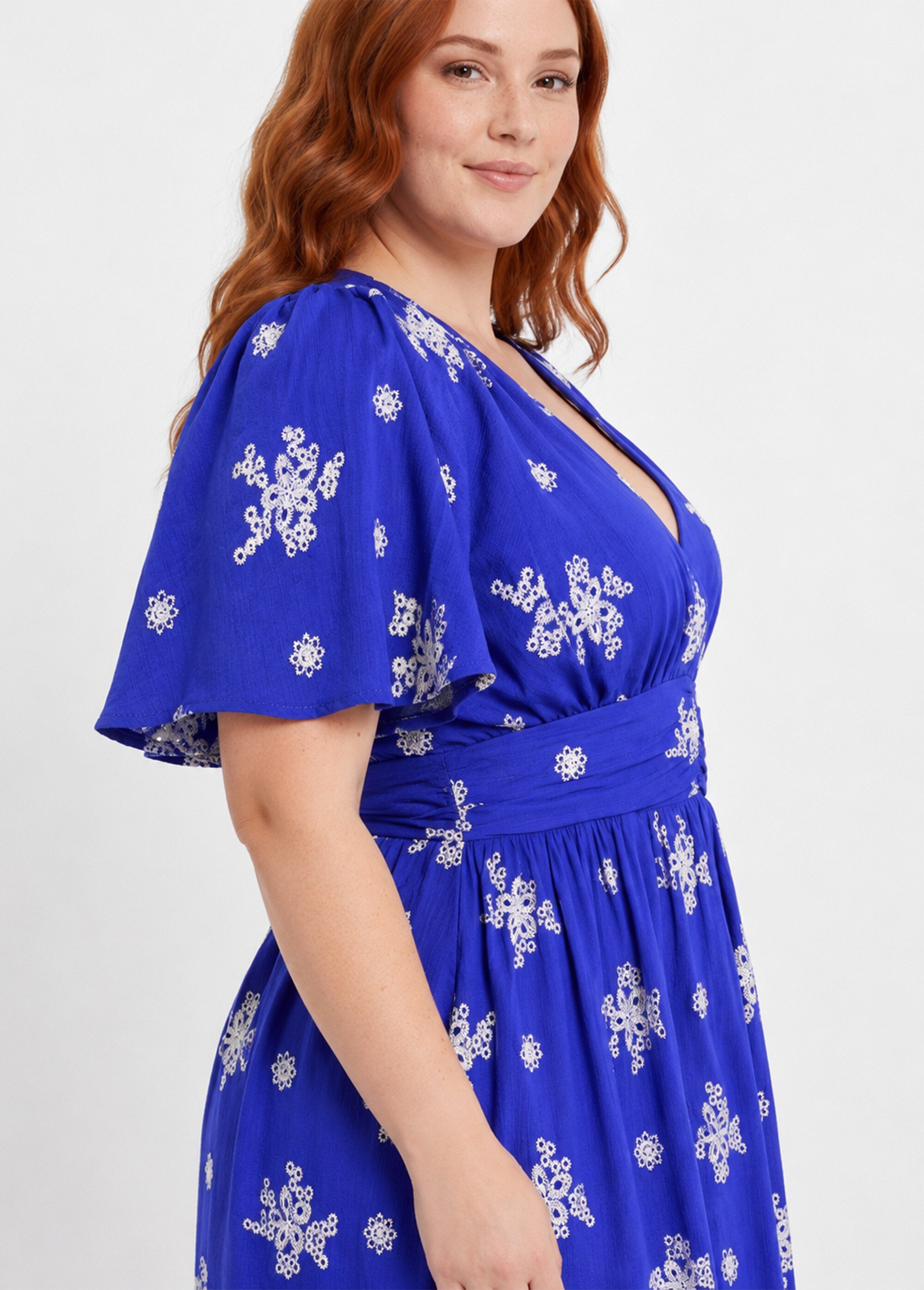 Robe broderies ajourées contrastantes Femme Grande Taille Bleu MA-1163-2336 DE2