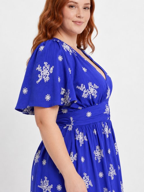 Robe broderies ajourées contrastantes Femme Grande Taille Bleu MA-1163-2336 DE2