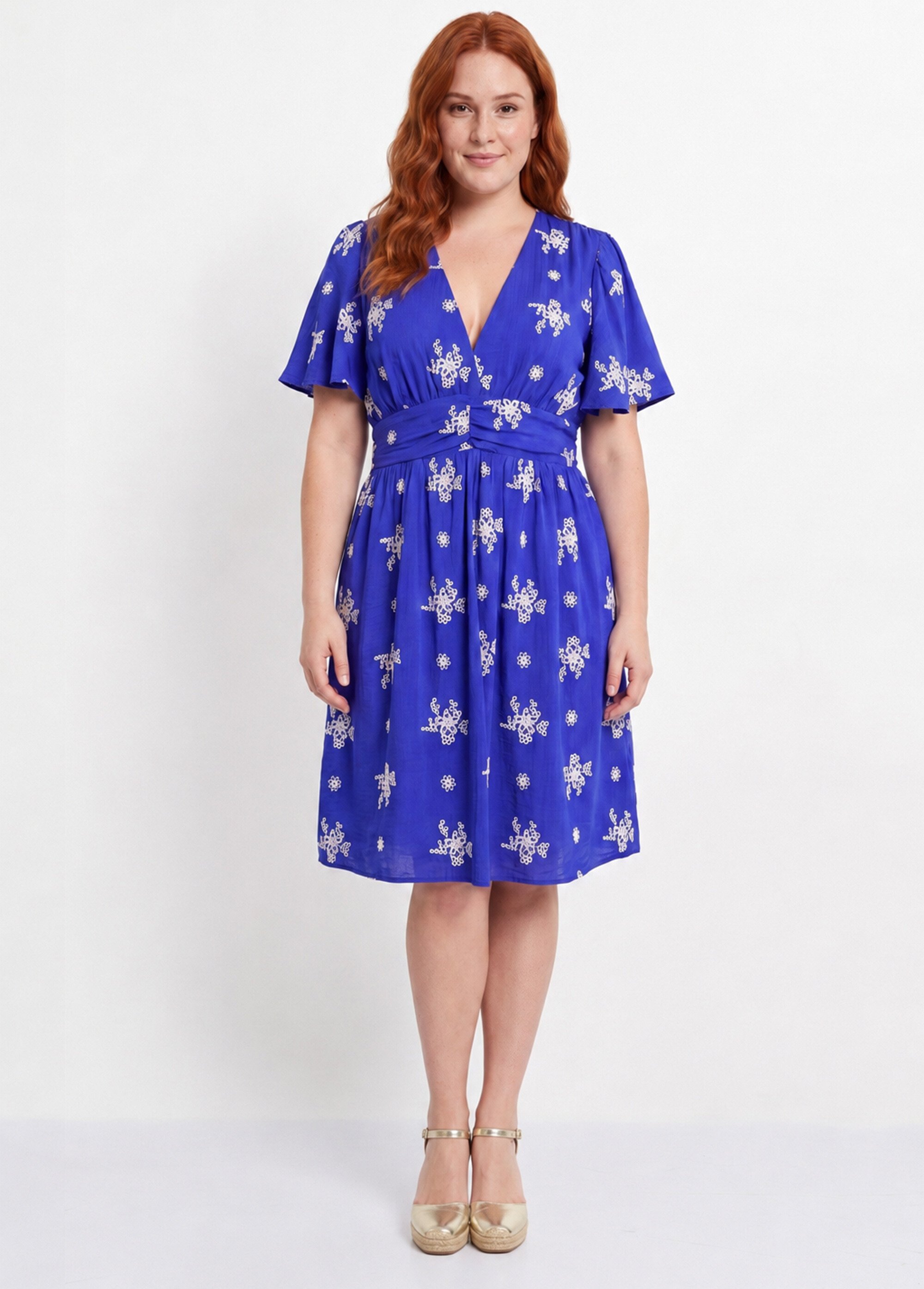 Robe broderies ajourées contrastantes Femme Grande Taille Bleu MA-1163-2336 FA1