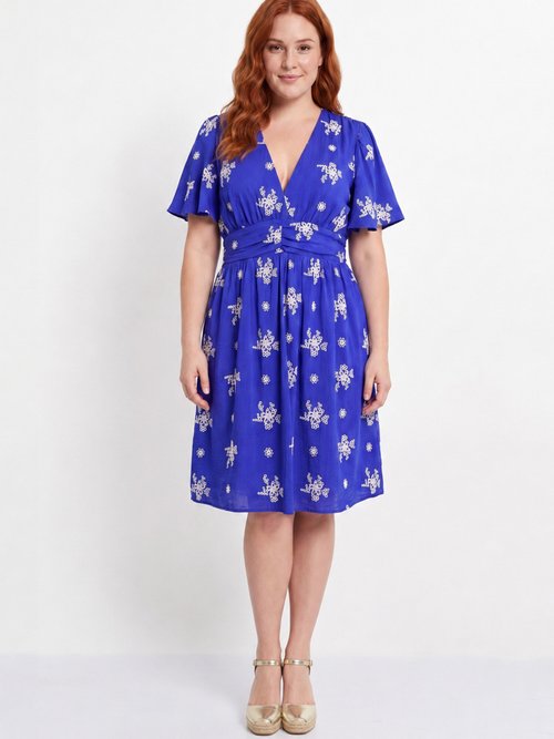 Robe broderies ajourées contrastantes Femme Grande Taille Bleu MA-1163-2336 FA1