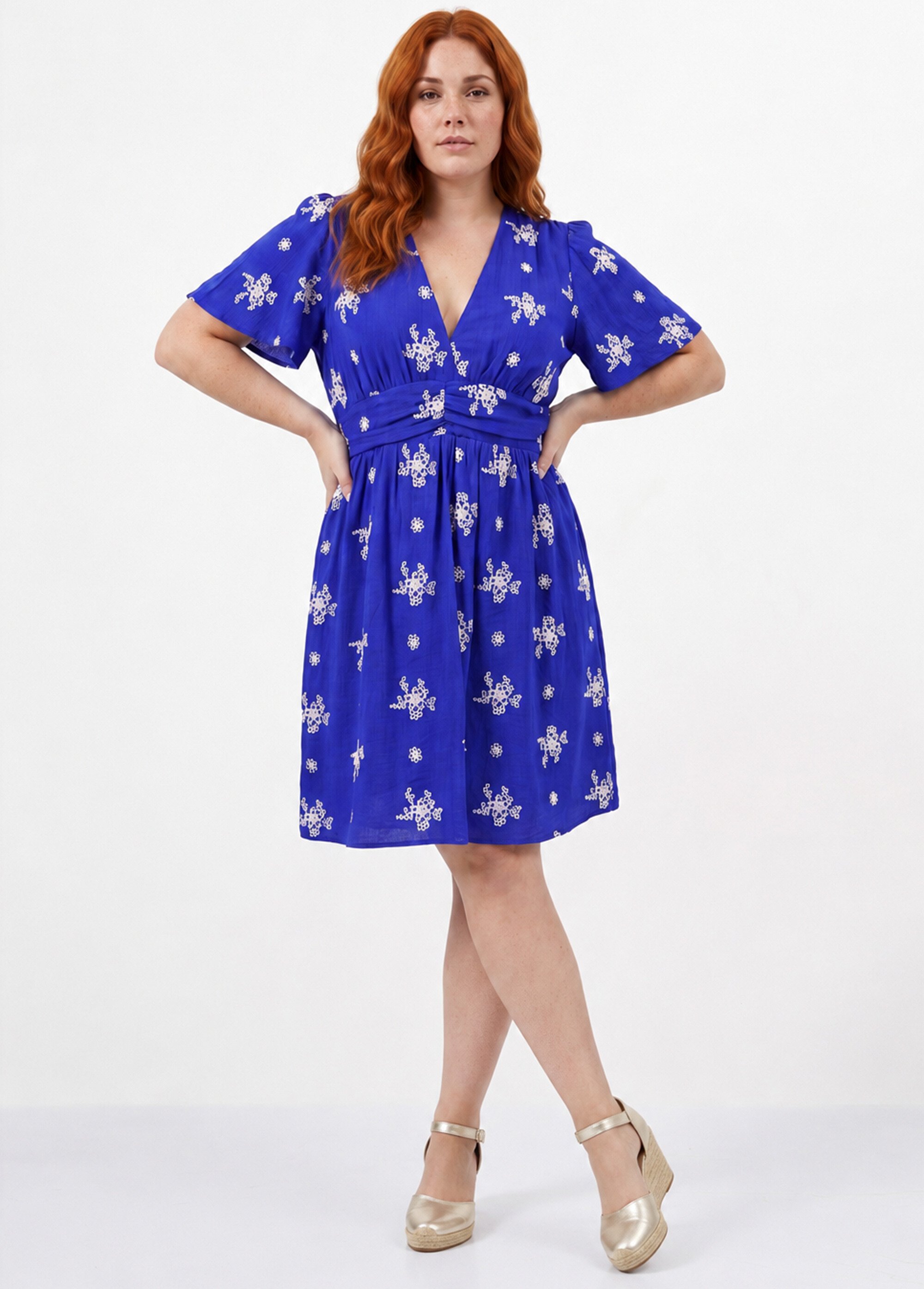 Robe broderies ajourées contrastantes Femme Grande Taille Bleu MA-1163-2336 MV1
