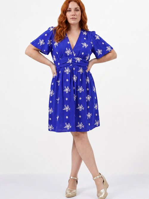 Robe broderies ajourées contrastantes Femme Grande Taille Bleu MA-1163-2336 MV1