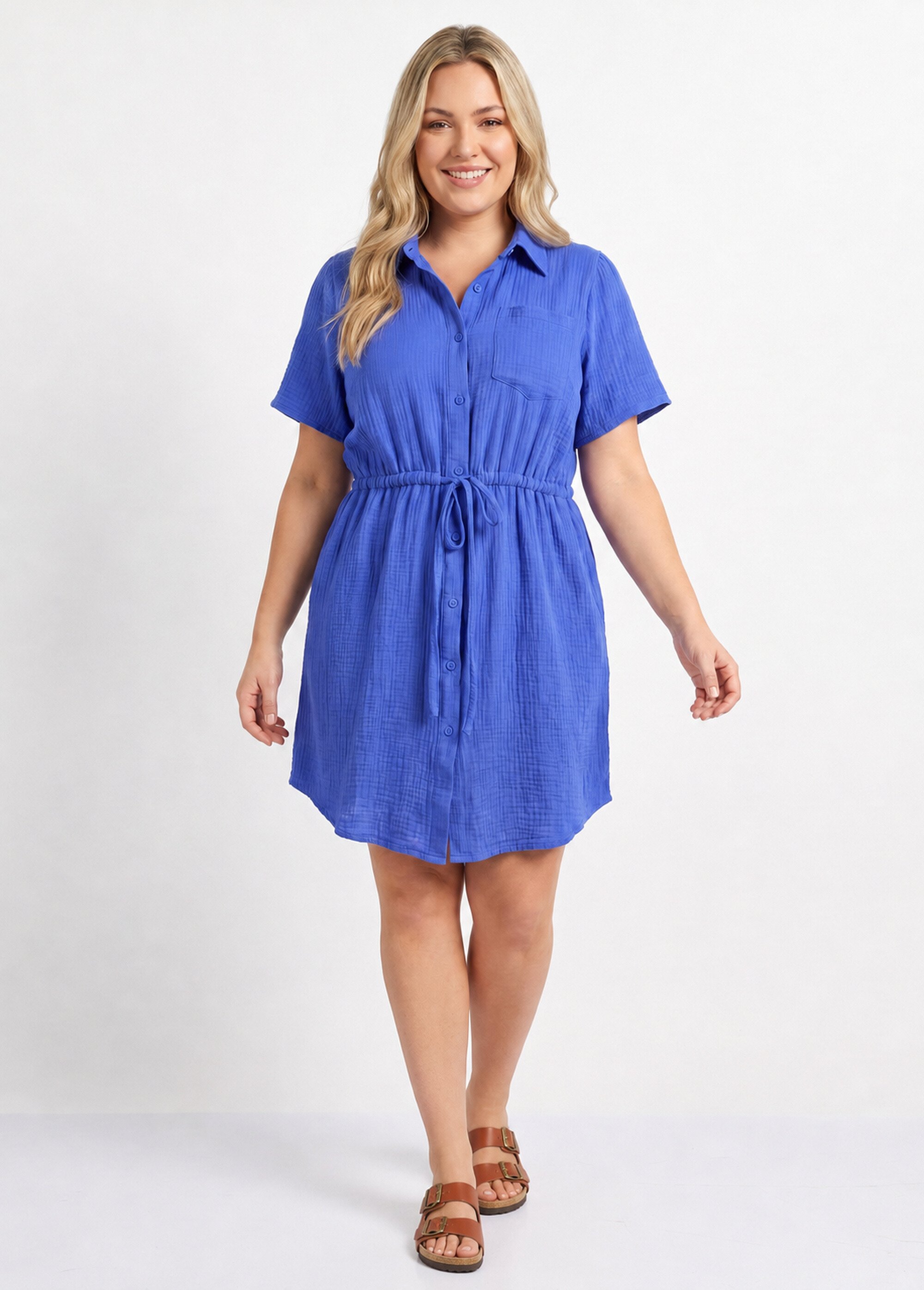 Robe chemisier ceinturée gaze de coton