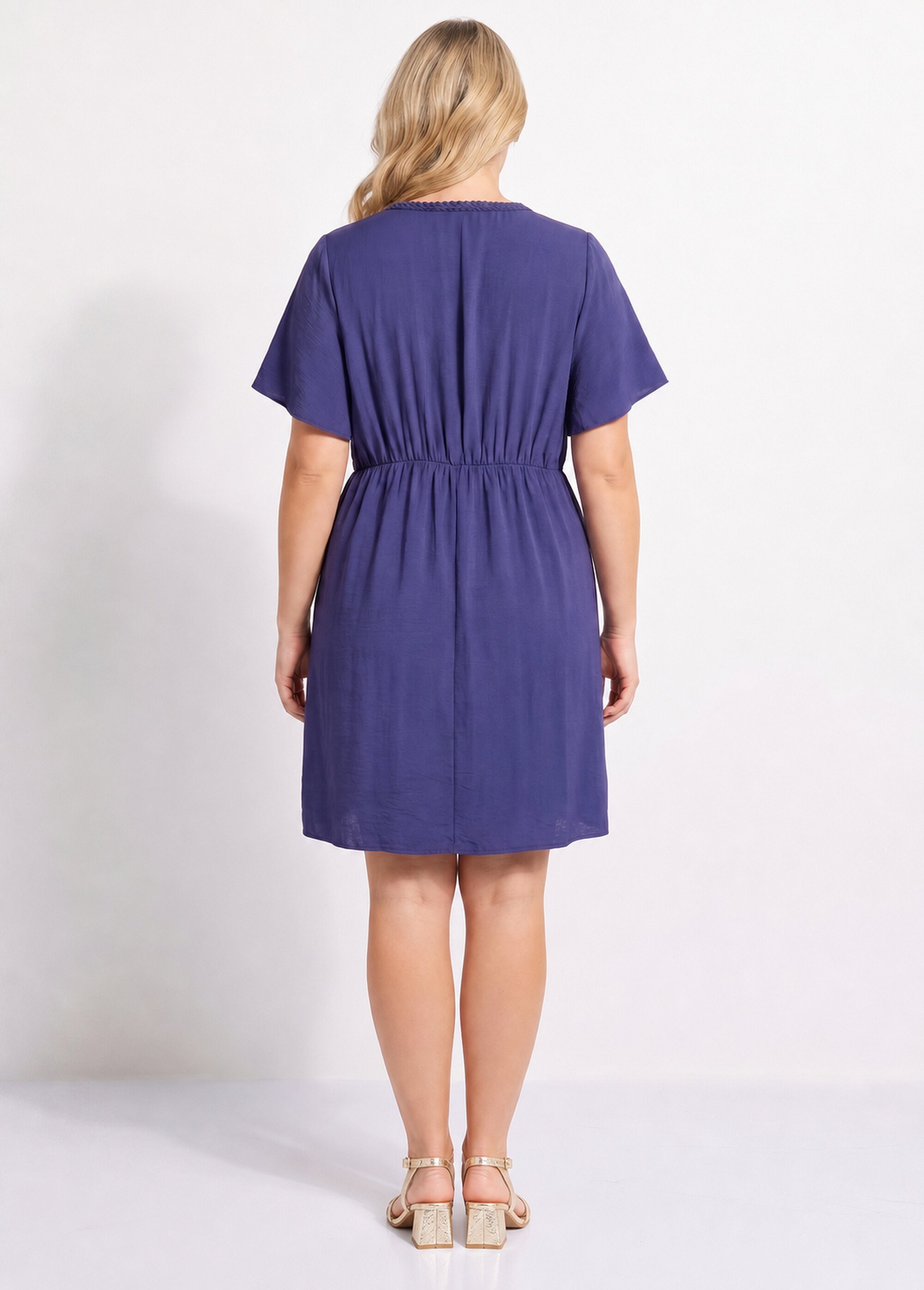 Robe courte col V, avec ganse tressée Femme Grande Taille Bleu MA-M1279-2196 DO1