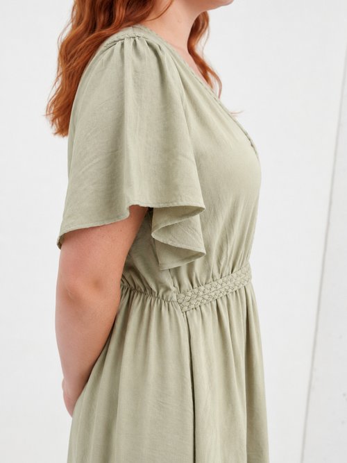 Robe courte col V, avec ganse tressée Femme Grande Taille Vert MA-M1279-2196 DE1