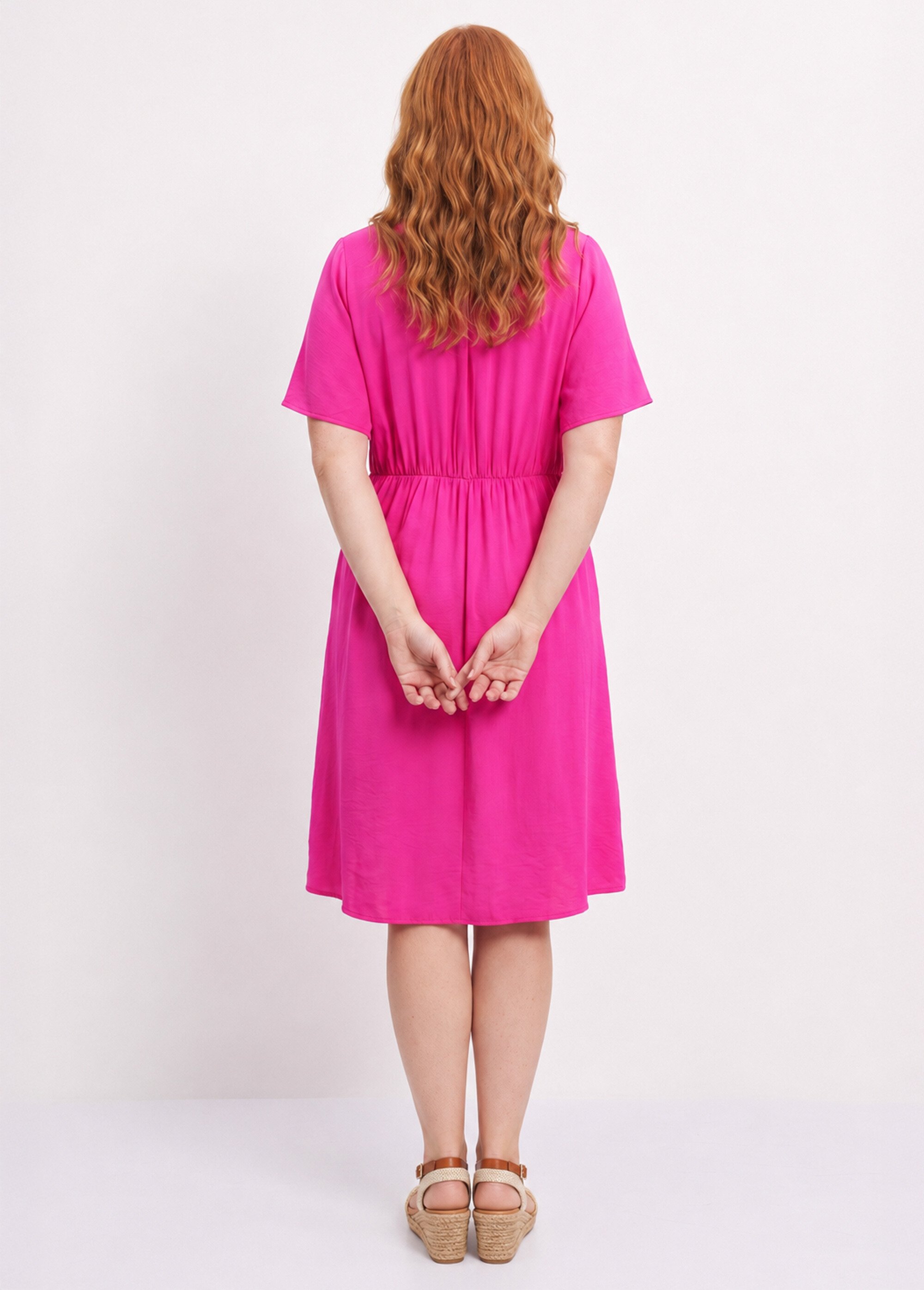 Robe courte col V, avec ganse tressée Femme Grande Taille Rose MA-M1279-2196 DO1