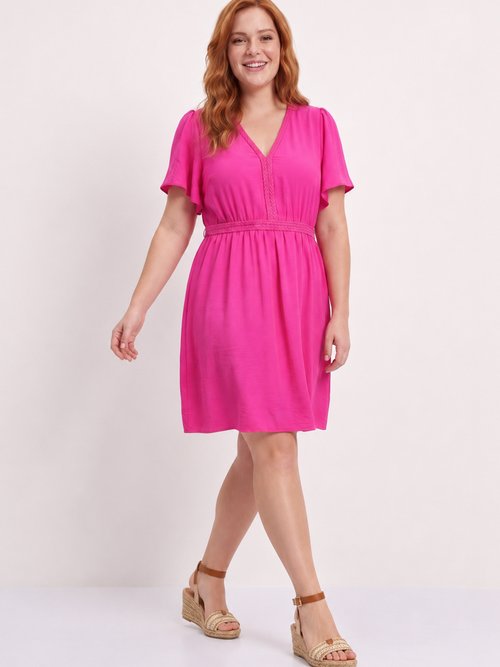 Robe courte col V, avec ganse tressée Femme Grande Taille Rose MA-M1279-2196 MV1
