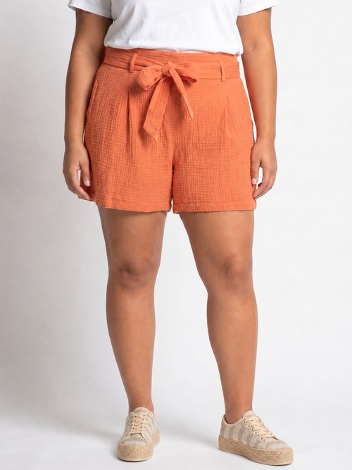 Short taille ceinturée en gaze de coton Femme Grande Taille Rose MA-615-83 FA1