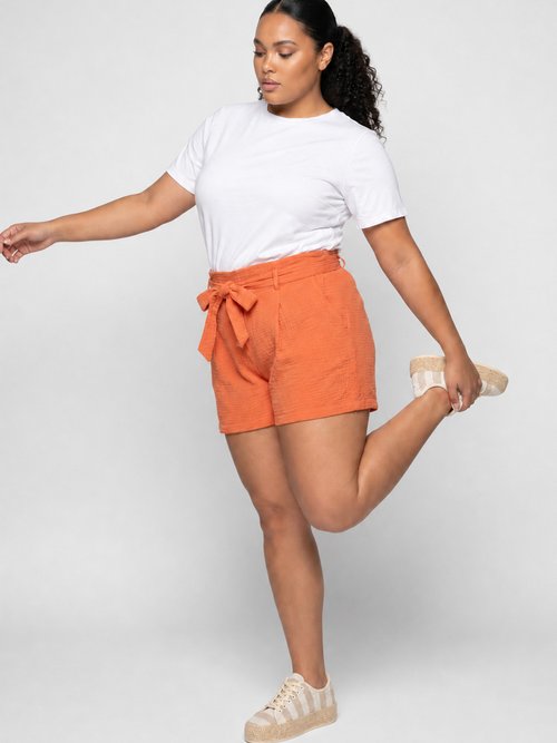 Short taille ceinturée en gaze de coton Femme Grande Taille Rose MA-615-83 MV1
