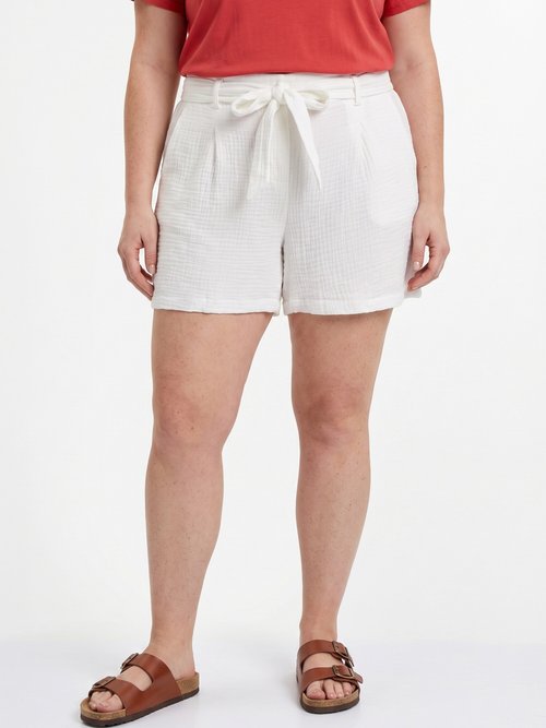 Short taille ceinturée en gaze de coton Femme Grande Taille Blanc MA-615-83 FA1
