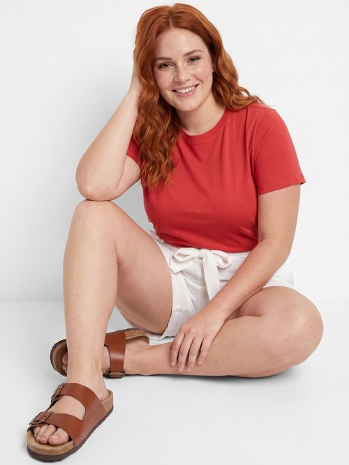 Short taille ceinturée en gaze de coton Femme Grande Taille Blanc MA-615-83 MV1