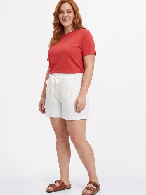 Short taille ceinturée en gaze de coton Femme Grande Taille Blanc MA-615-83 SI1