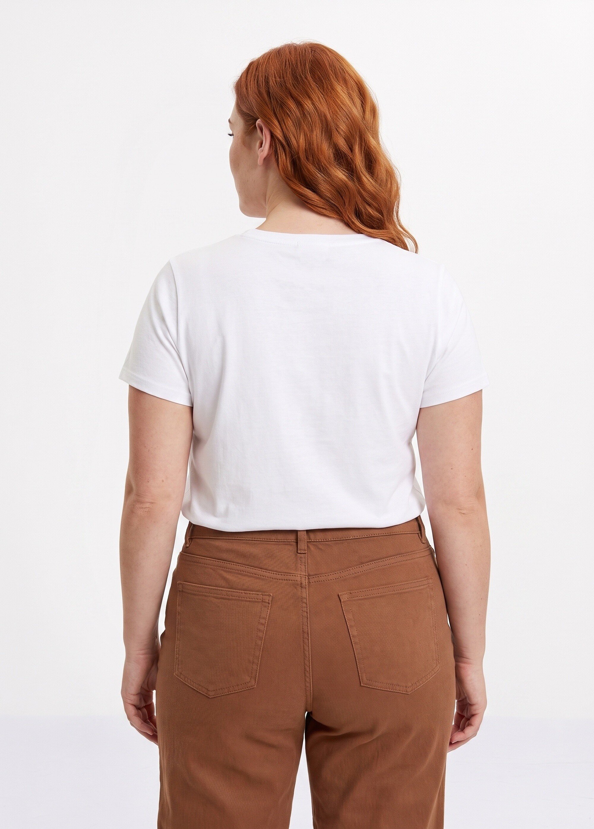 T-shirt col rond avec broderie Coucou Femme Grande Taille Blanc MA-T003 DO1