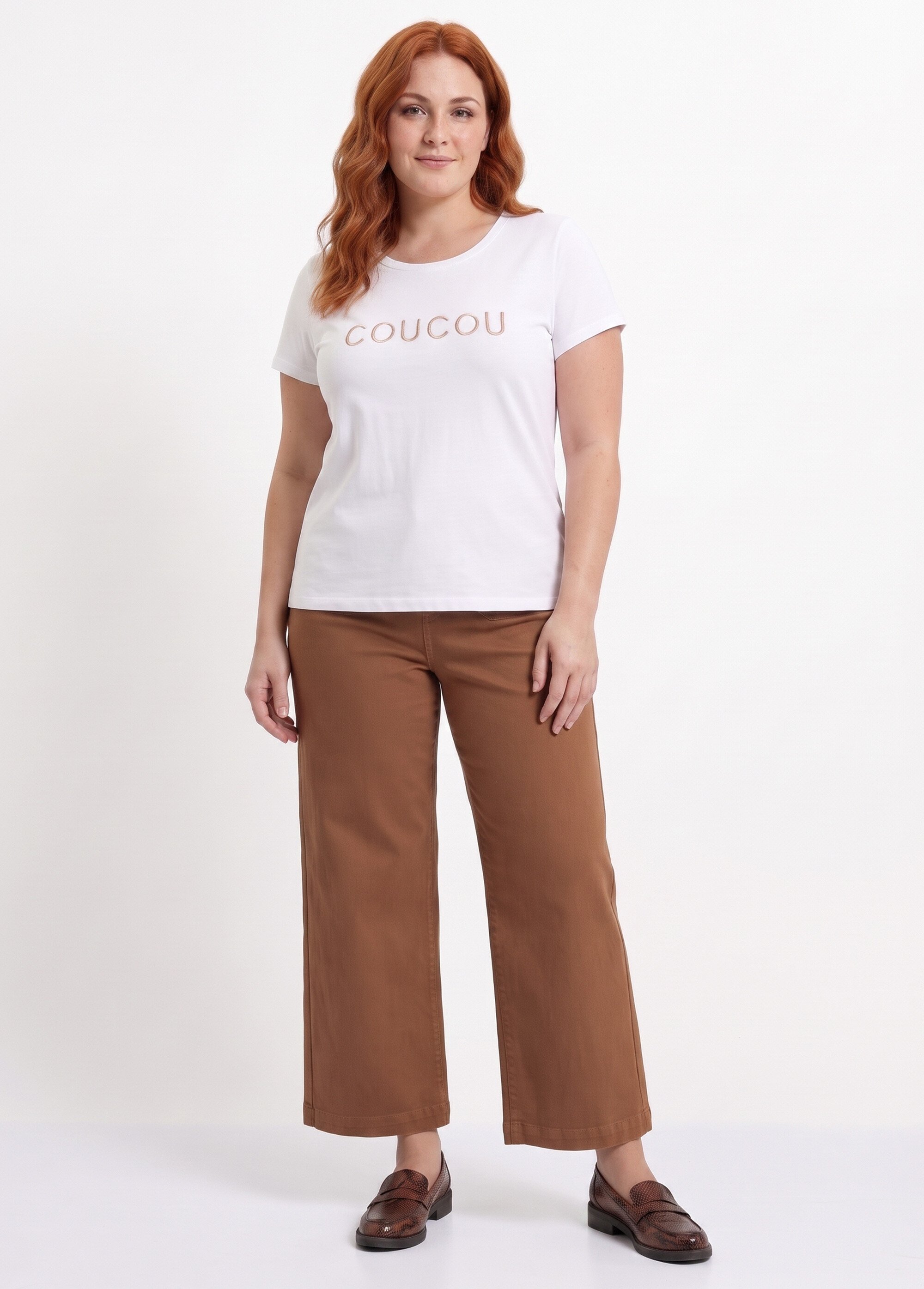 T-shirt col rond avec broderie Coucou Femme Grande Taille Blanc MA-T003 SI1