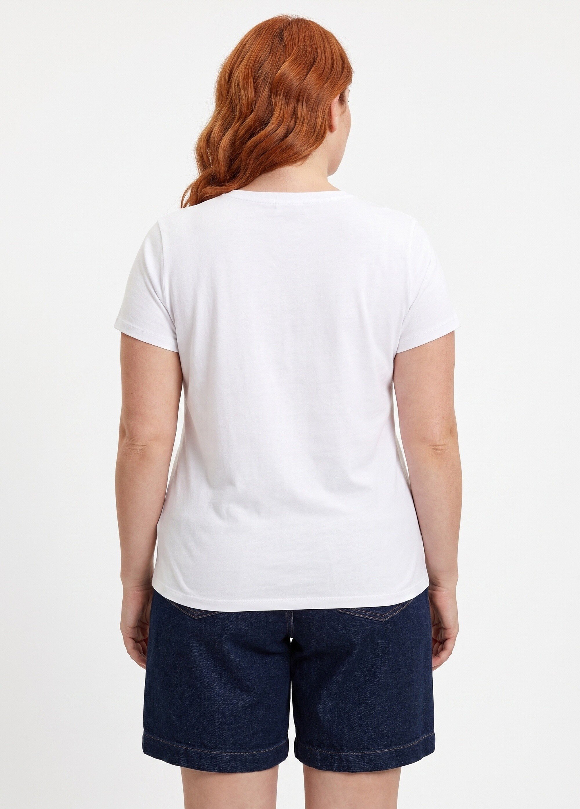T-shirt col rond avec broderie Oh la la Femme Grande Taille Blanc MA-T006 DO1