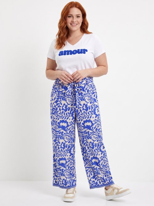 T-shirt encolure V avec broderie Amour Femme Grande Taille Blanc MA-T005 SI1