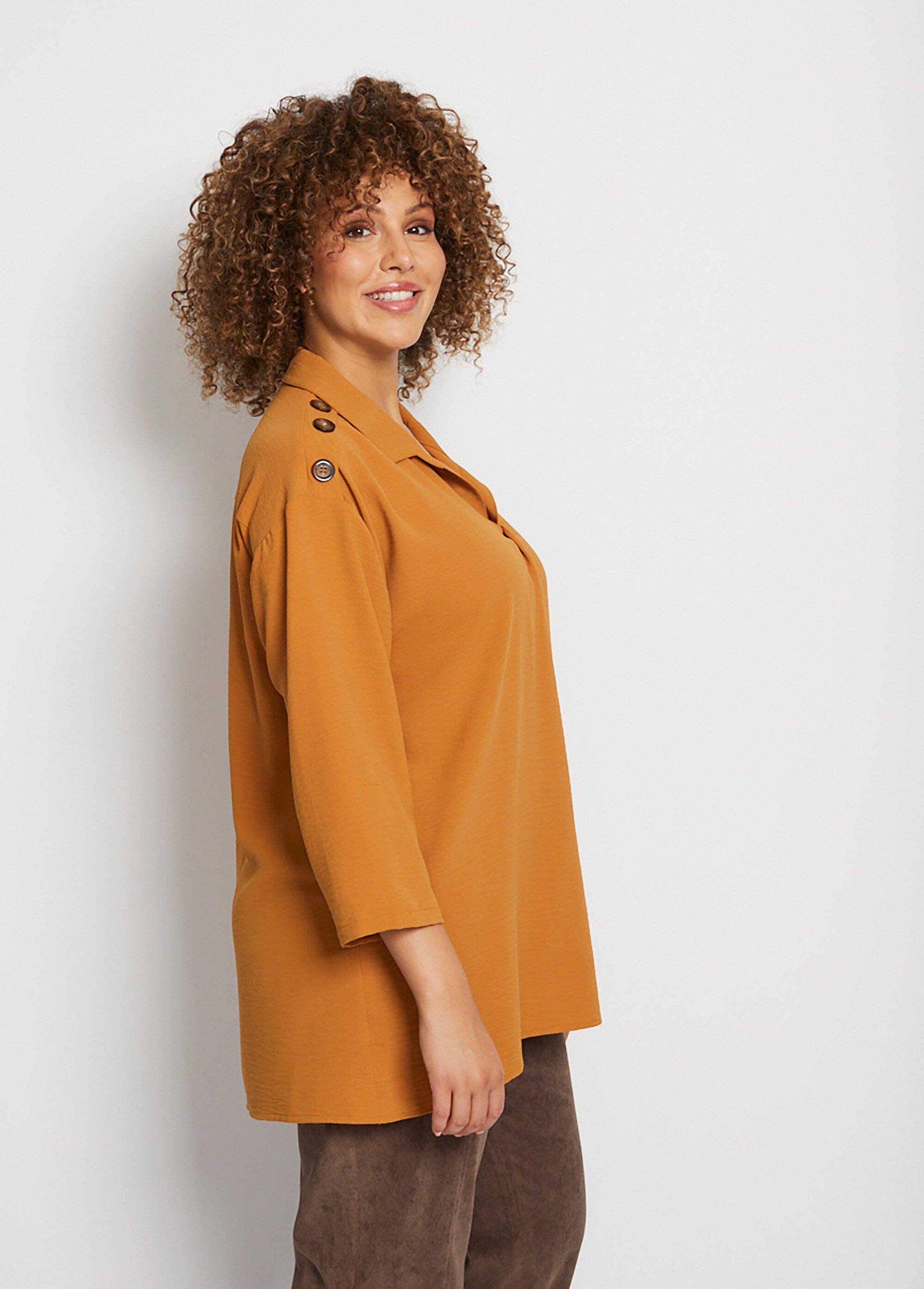 Tunique ample col chemise manches 3/4 Femme Grande Taille Marron CRABY DR1
